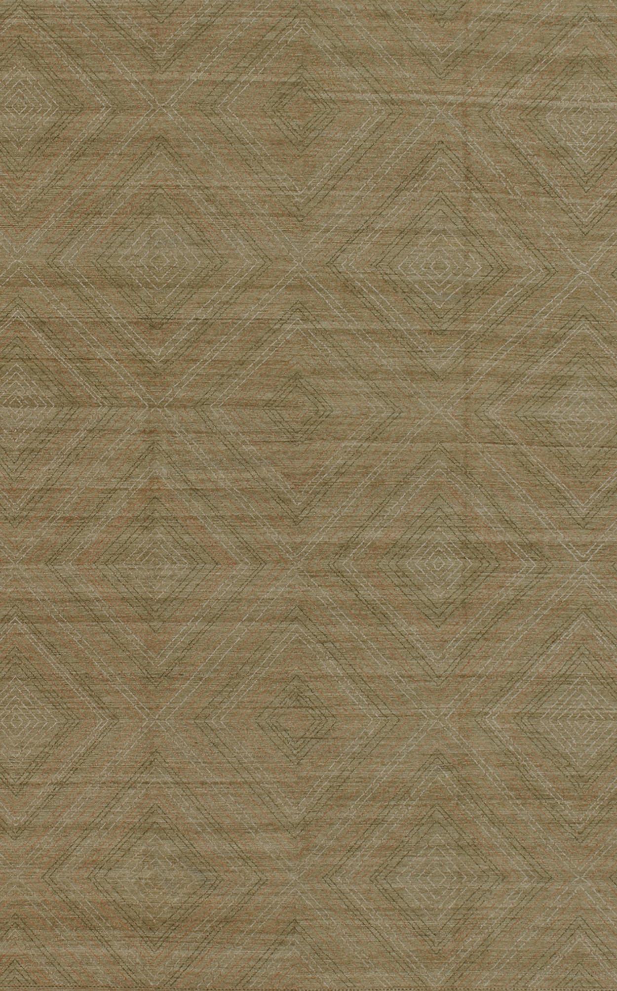 Großer moderner Teppich mit übergangsdiamantförmigem Design in Grün, Lachs, Elfenbein  (Handgeknüpft) im Angebot