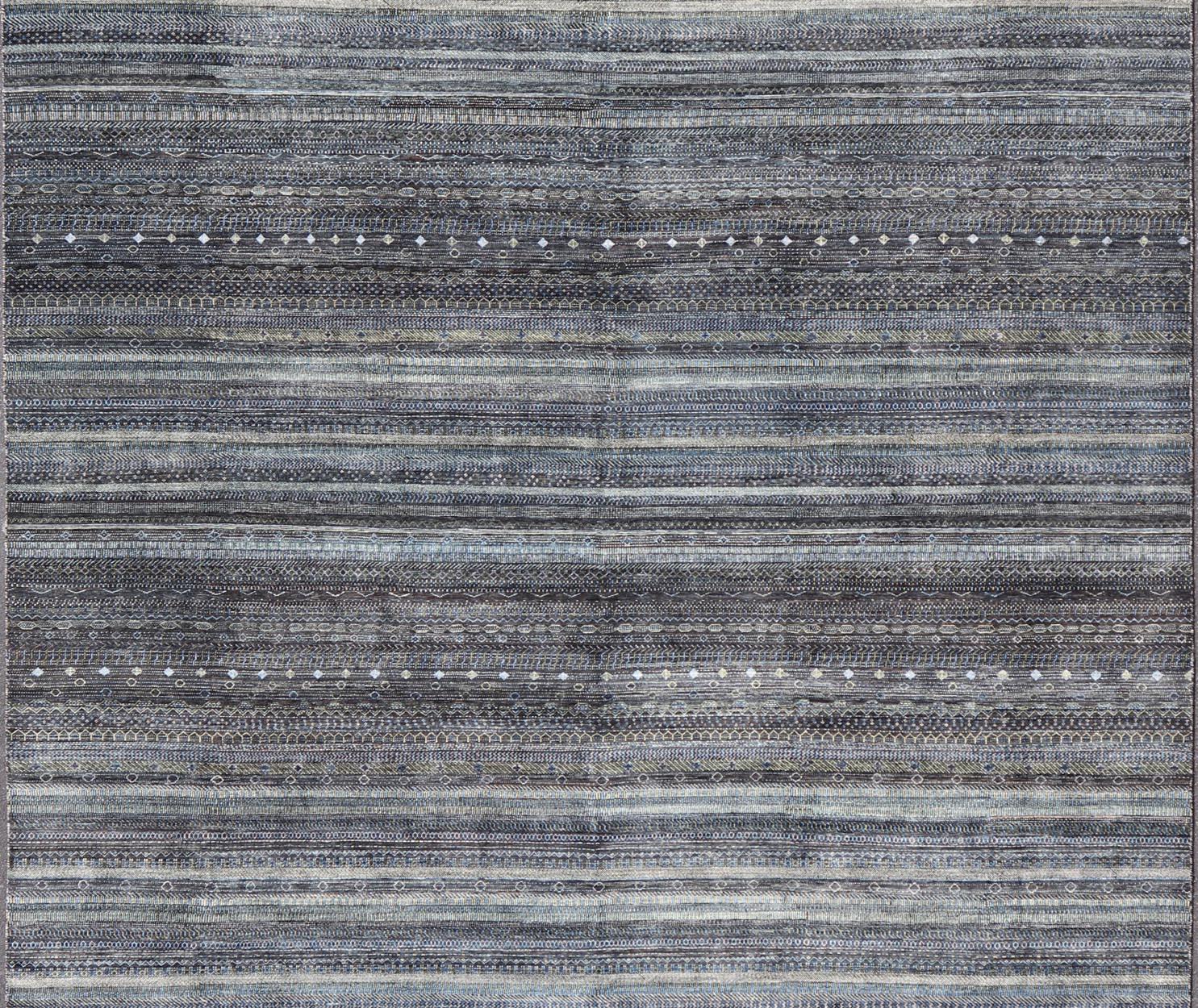 Large Modern Rug with Transitional Design in Shades of Black, Greens and Blue's  For Sale 3