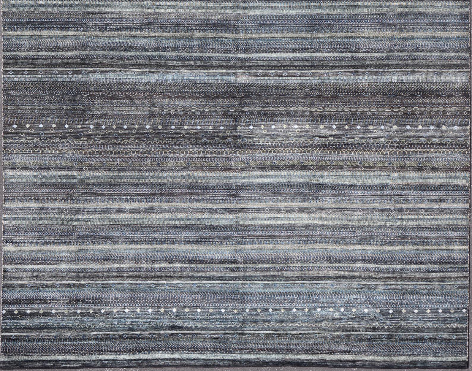 Large Modern Rug with Transitional Design in Shades of Black, Greens and Blue's  For Sale 4
