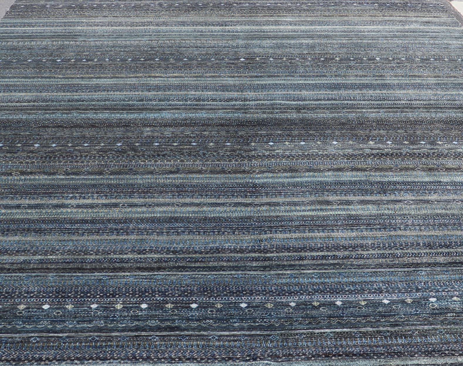 Large Modern Rug with Transitional Design in Shades of Black, Greens and Blue's  For Sale 7