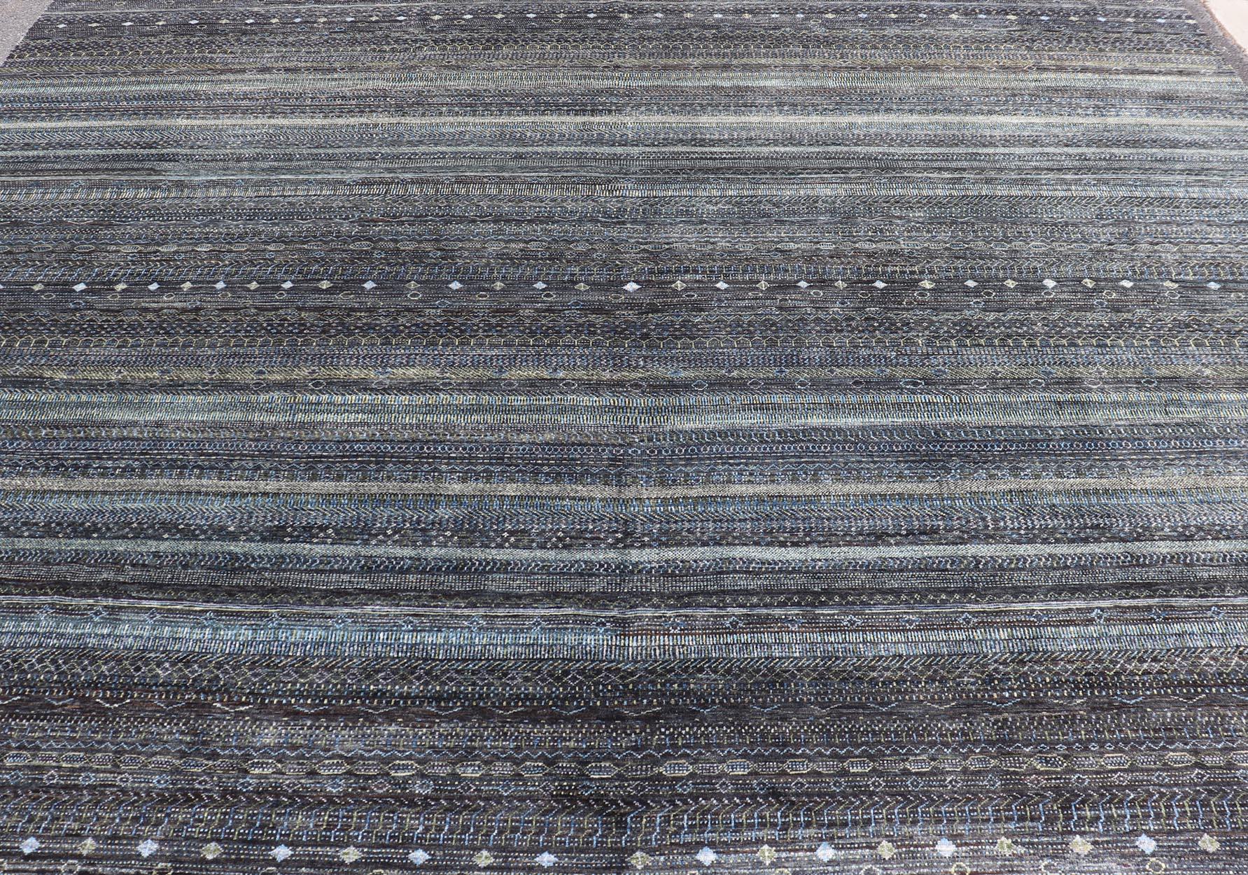 Large Modern Rug with Transitional Design in Shades of Black, Greens and Blue's  For Sale 8