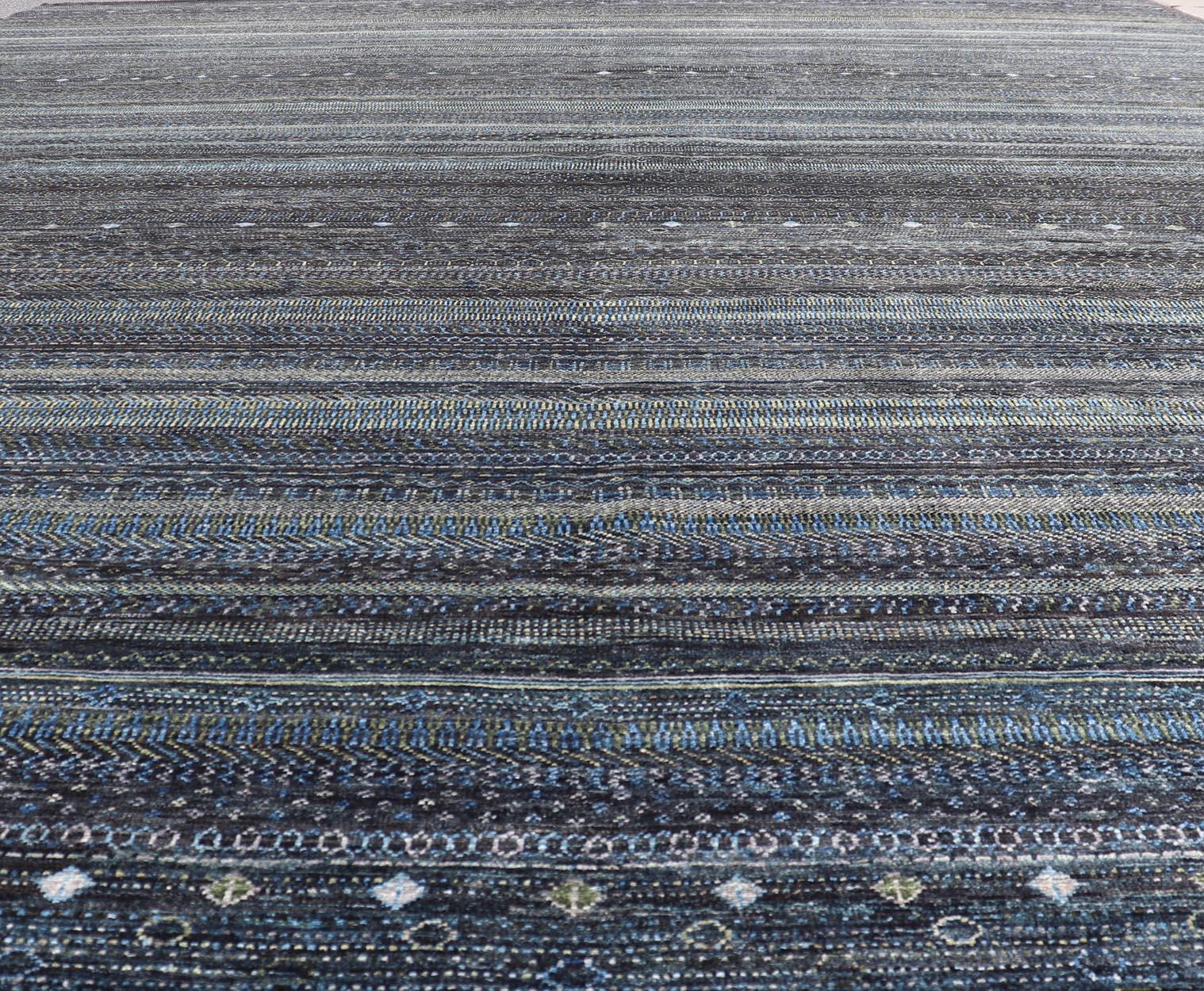 Large Modern Rug with Transitional Design in Shades of Black, Greens and Blue's  For Sale 9