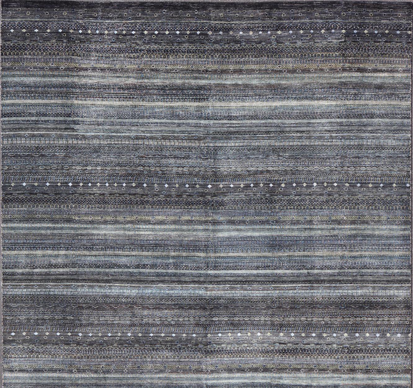 Large Modern Rug with Transitional Design in Shades of Black, Greens and Blue's  For Sale 2