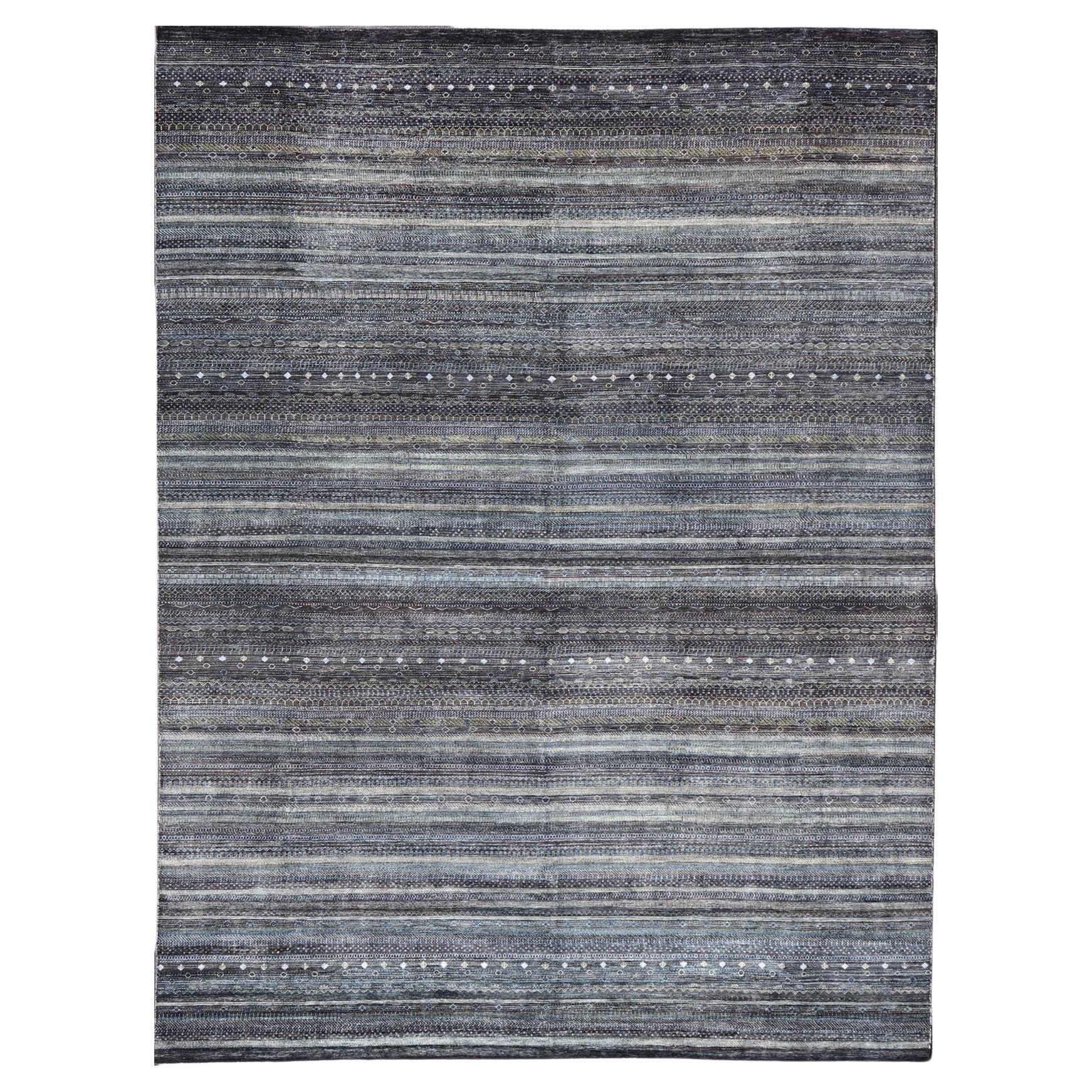 Large Modern Rug with Transitional Design in Shades of Black, Greens and Blue's  For Sale