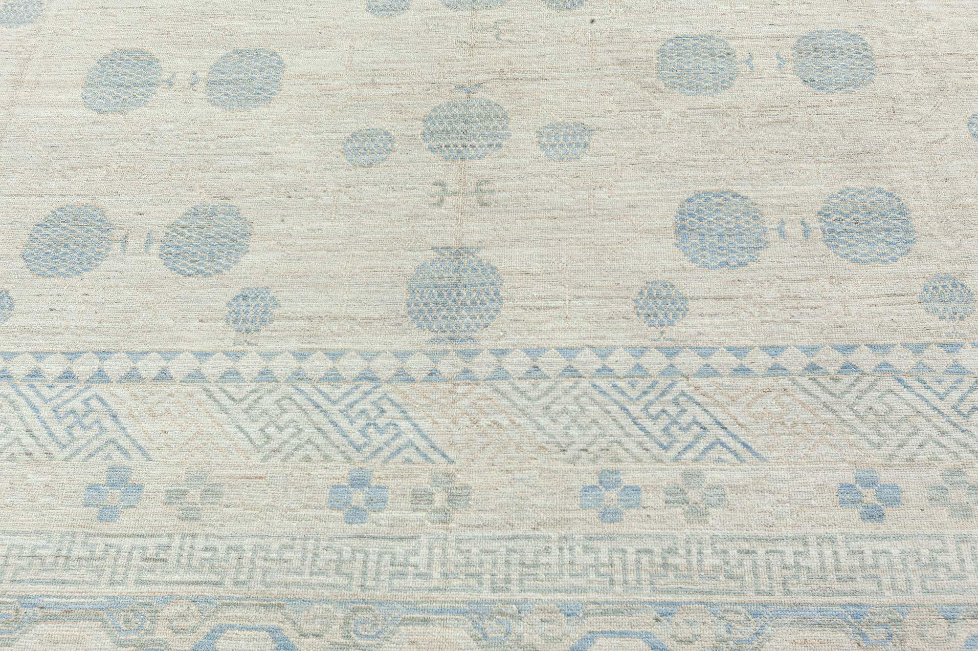 Afghan Large Modern Samarkand Rug in Beige and Blue by Doris Leslie Blau For Sale