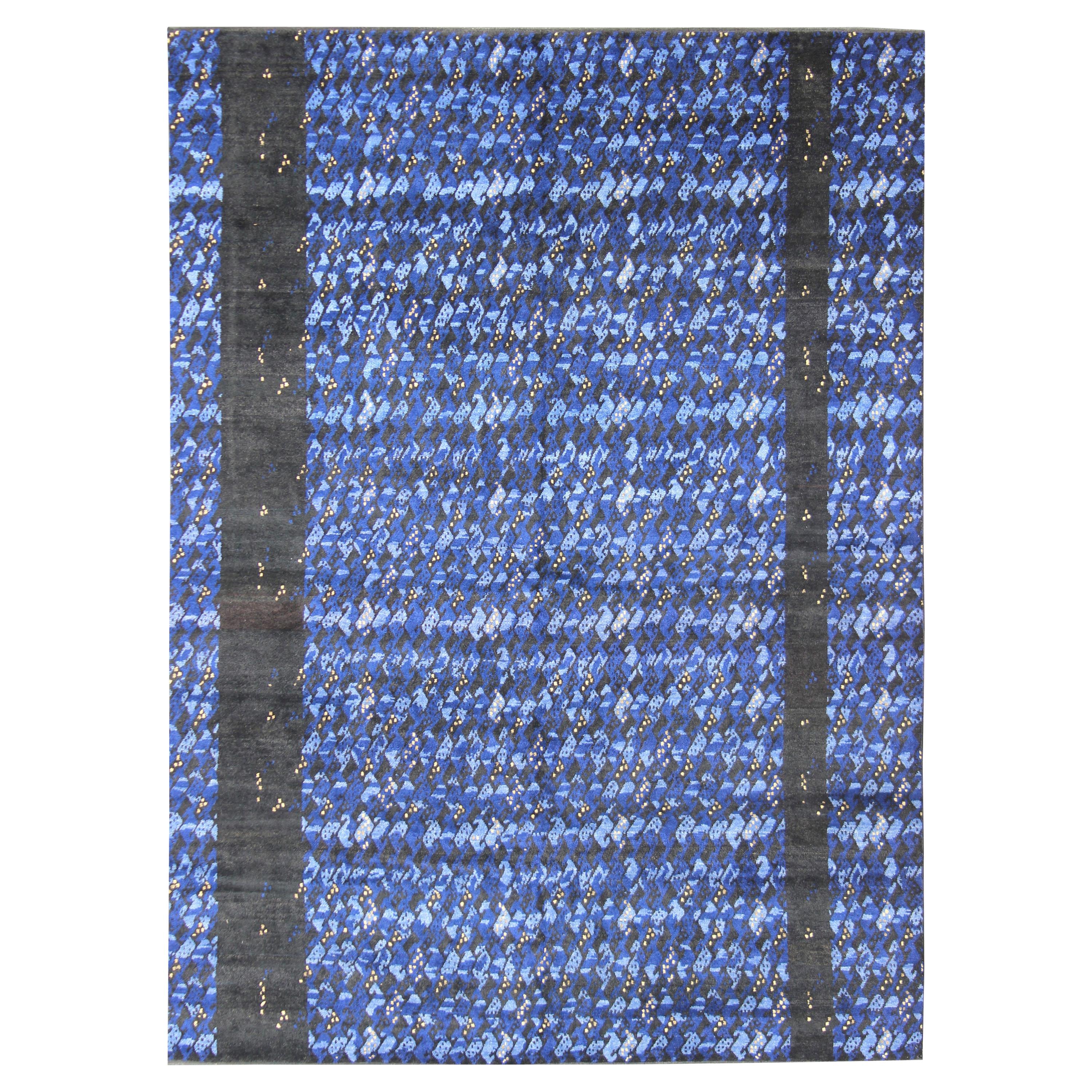 Grand tapis moderne scandinave/suédois à poils en bleu Mid-Night