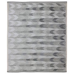 Grand tapis moderne scandinave/suédois à tissage plat à motif géométrique