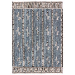 Modern Scandinavian/Swedish Geometric Design Rug in Blue, Light Brown