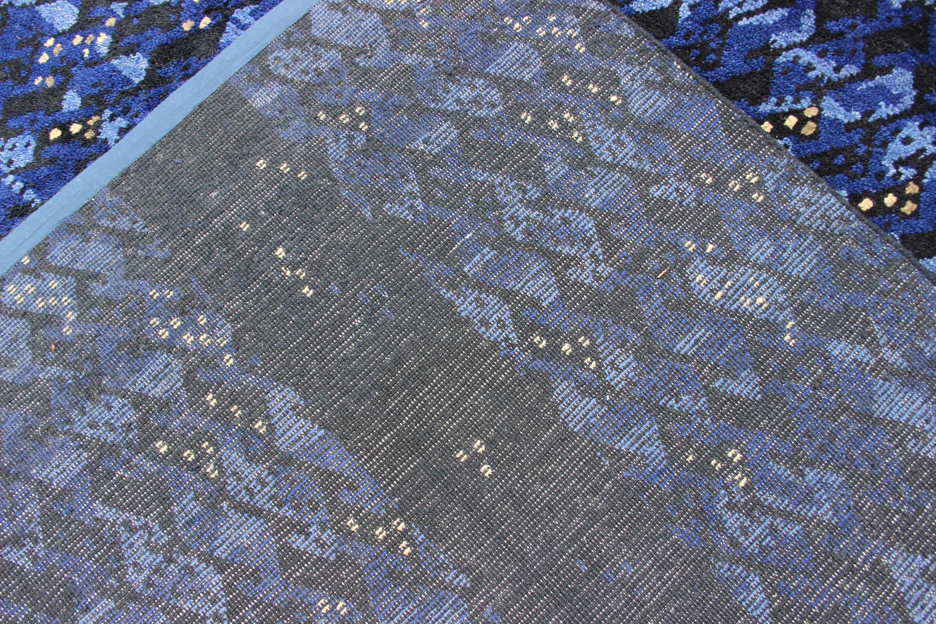 Large Modern Scandinavian/Swedish Design Pile Rug in Mid-Night Blue For Sale 3