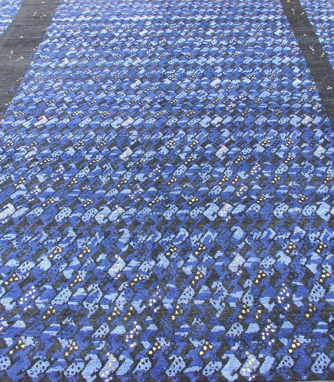 Large Modern Scandinavian/Swedish Design Pile Rug in Mid-Night Blue For Sale 7