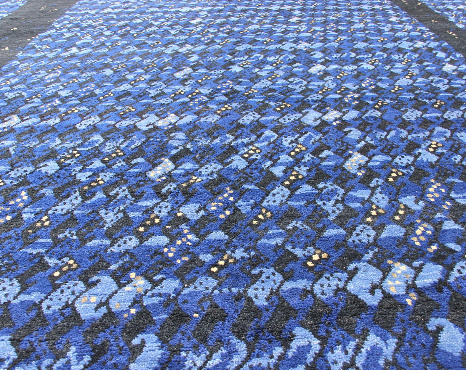 Large Modern Swedish Pile Rug in Mid-Night Blue by Keivan Woven Arts  For Sale 8