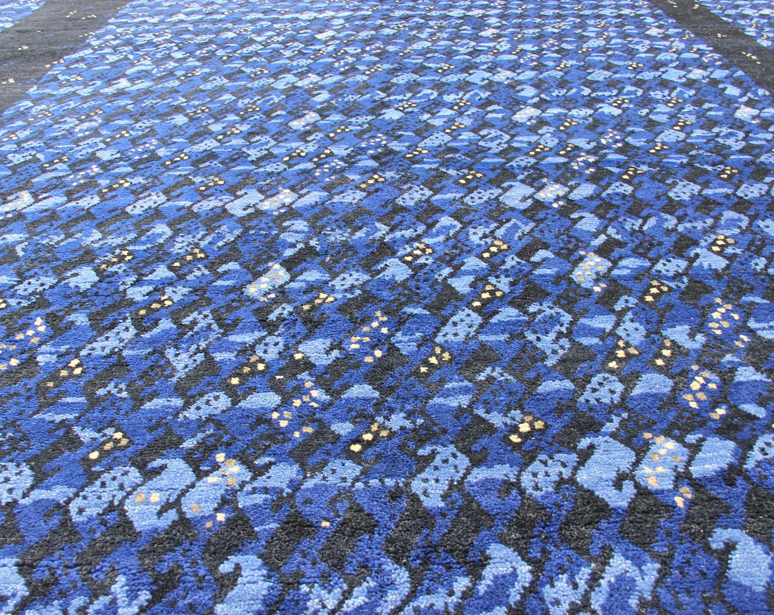 Large Modern Scandinavian/Swedish Design Pile Rug in Mid-Night Blue For Sale 8