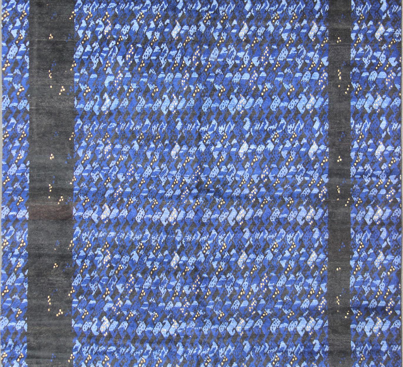 Indian Large Modern Scandinavian/Swedish Design Pile Rug in Mid-Night Blue For Sale