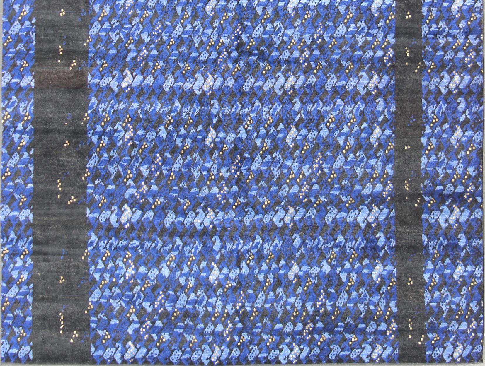 Hand-Knotted Large Modern Scandinavian/Swedish Design Pile Rug in Mid-Night Blue For Sale