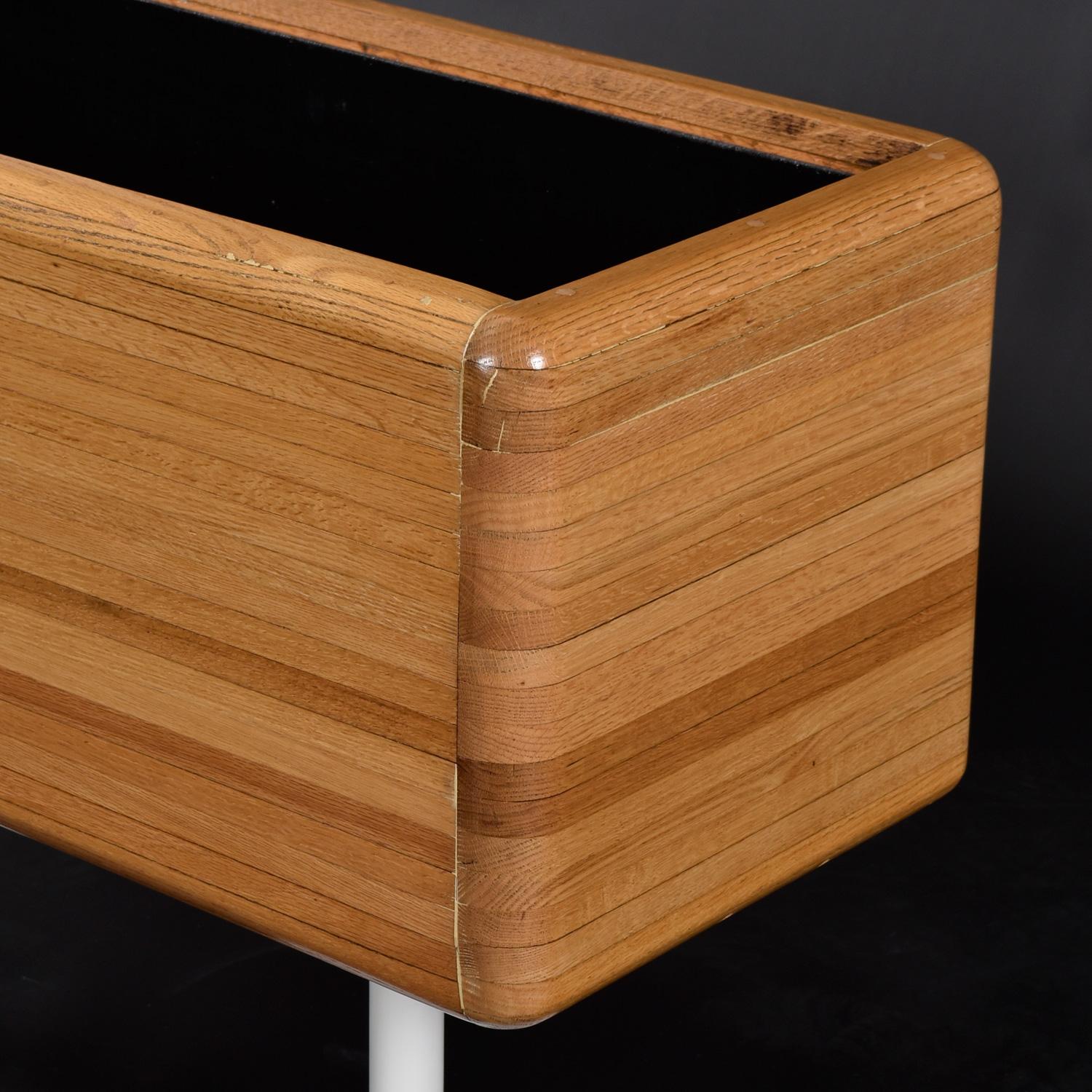 Large Modern Solid Oak Planter on White Tulip Bases with Metal Insert For Sale 4