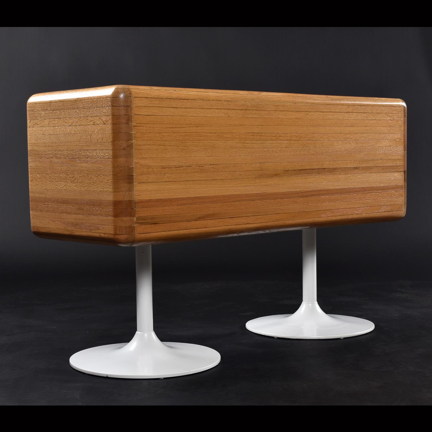 American Large Modern Solid Oak Planter on White Tulip Bases with Metal Insert For Sale