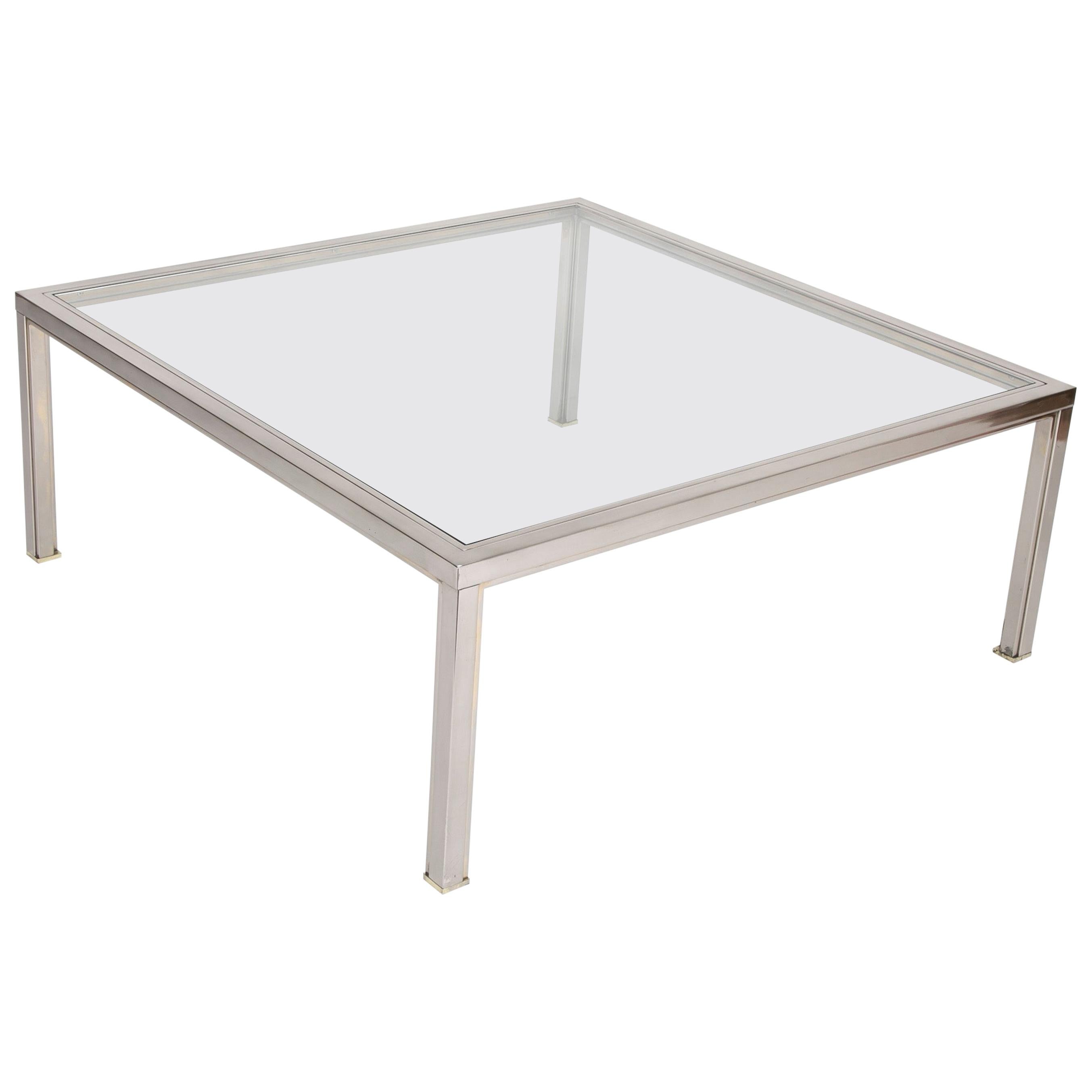 Large Modern Steel and Glass Coffee Table in the Manner of Romeo Rega For Sale