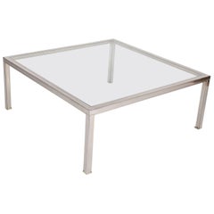 Grande table basse moderne en acier et verre à la manière de Romeo Rega