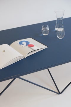 Large Modern Coffee Sofa Table with Blue Natural Linoleum Top Customizable