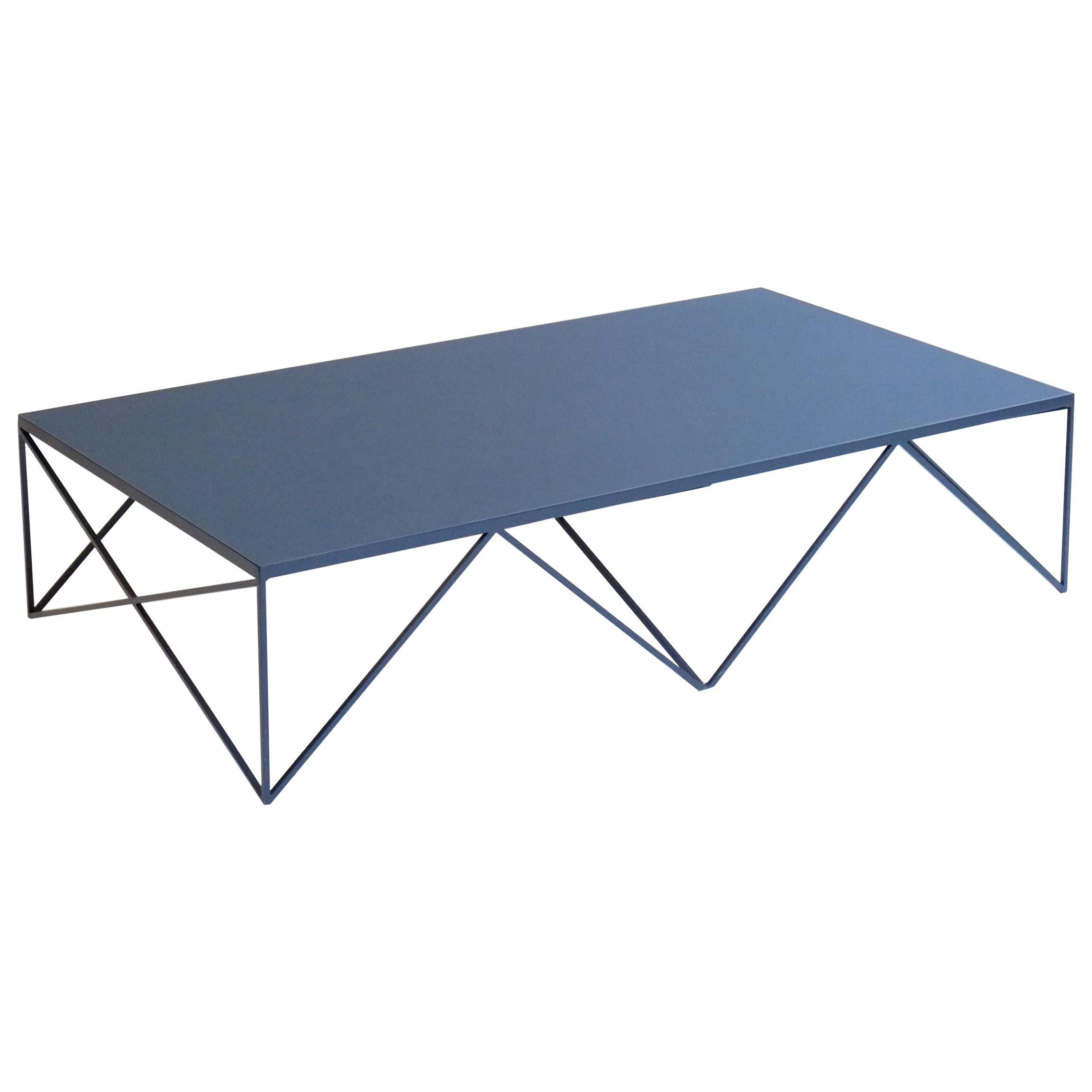 Grande table basse moderne avec plateau en linoléum naturel bleu personnalisable
