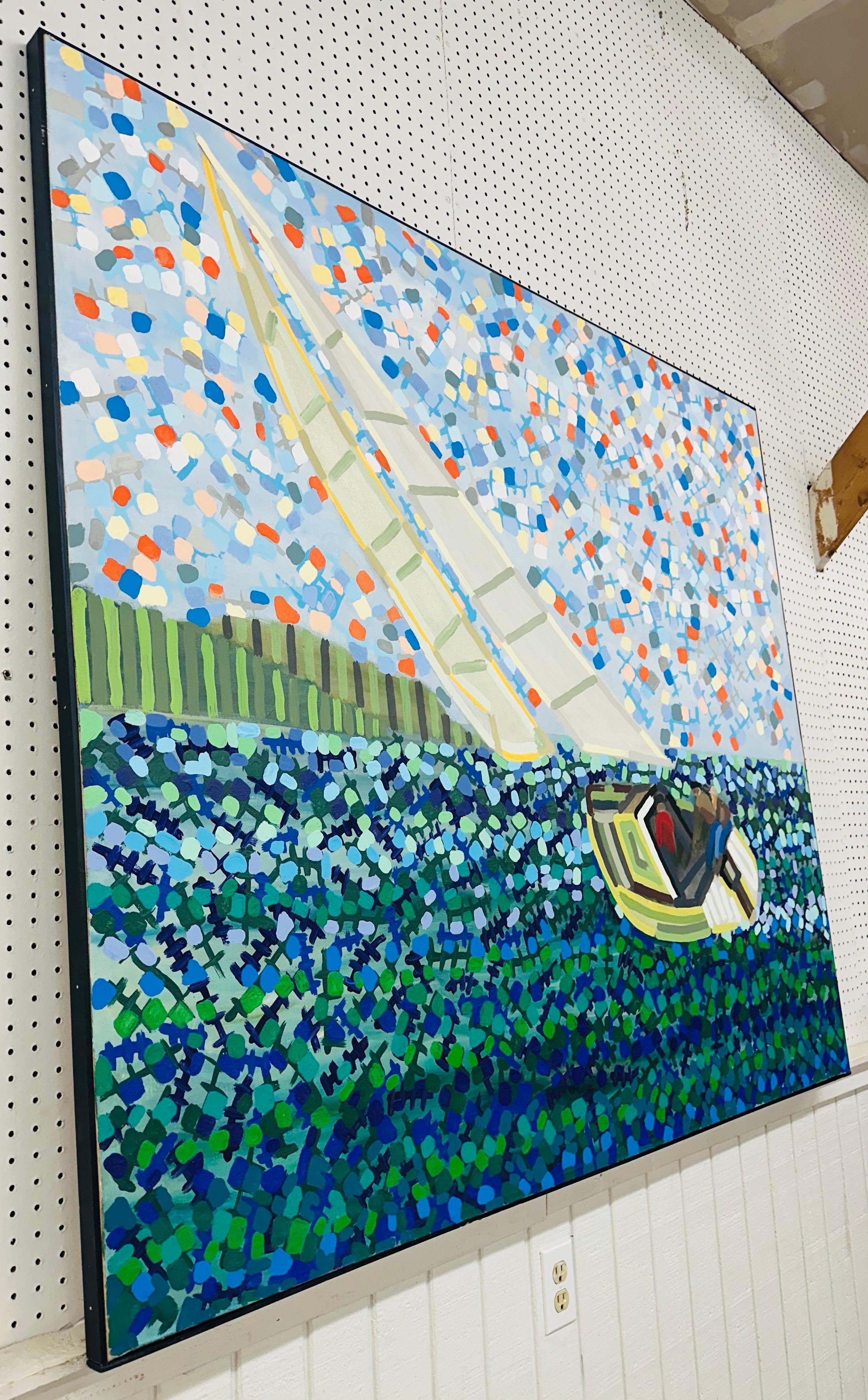 Dieses Angebot ist für eine große moderne Stillleben abstrakte Malerei. Ausgestattet mit einem schwarzen Holzrahmen, originalem Stillleben  Stil abstrakter Kunst und einer Mischung aus leuchtenden Farben. Dies ist ein außergewöhnliches Werk des