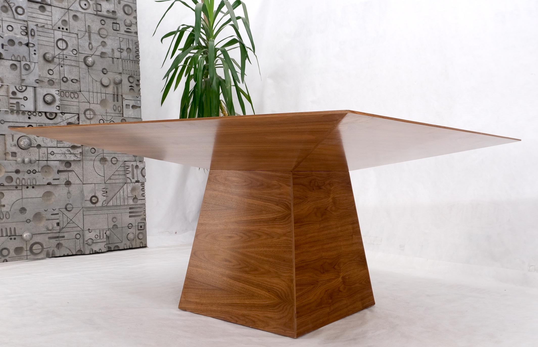 Large Modern studio square walnut pyramid shape base dining conference table.
