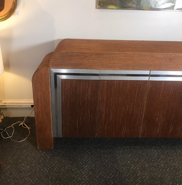 Large Modern Style Brushed Aluminum and Twine Credenza Console For Sale