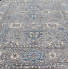 Large Modern Tabriz All-Over Designed Rug in Gray, Blue's and Ivory