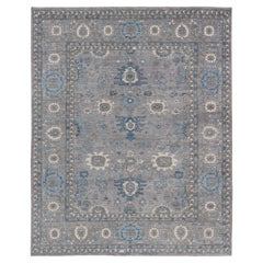 Large Modern Tabriz All-Over Designed Rug in Gray, Blue's and Ivory