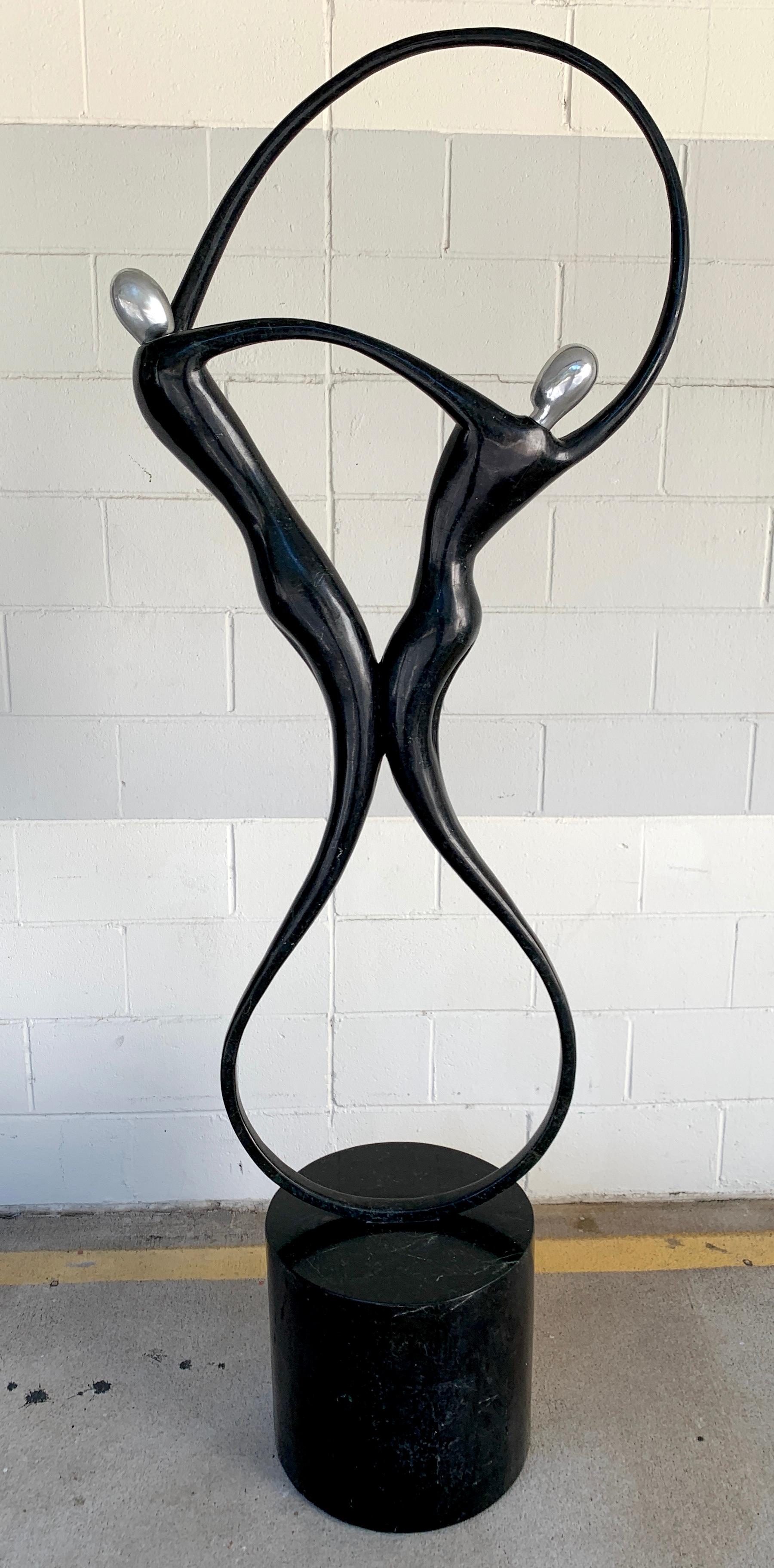 Large Modern Tessellated Stone and Chrome Modern Figural Sculpture For Sale 4