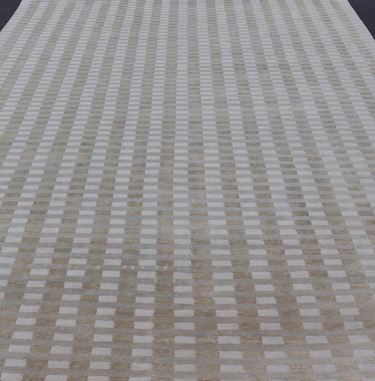 Grande tappeto moderno in lana e seta tibetana nei toni neutri della terra 10'0