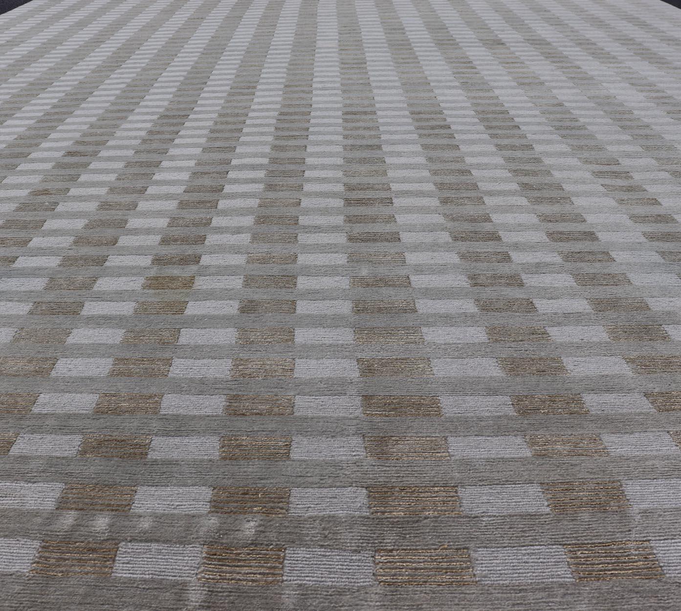 Grande tappeto moderno in lana e seta tibetana nei toni neutri della terra 10'0