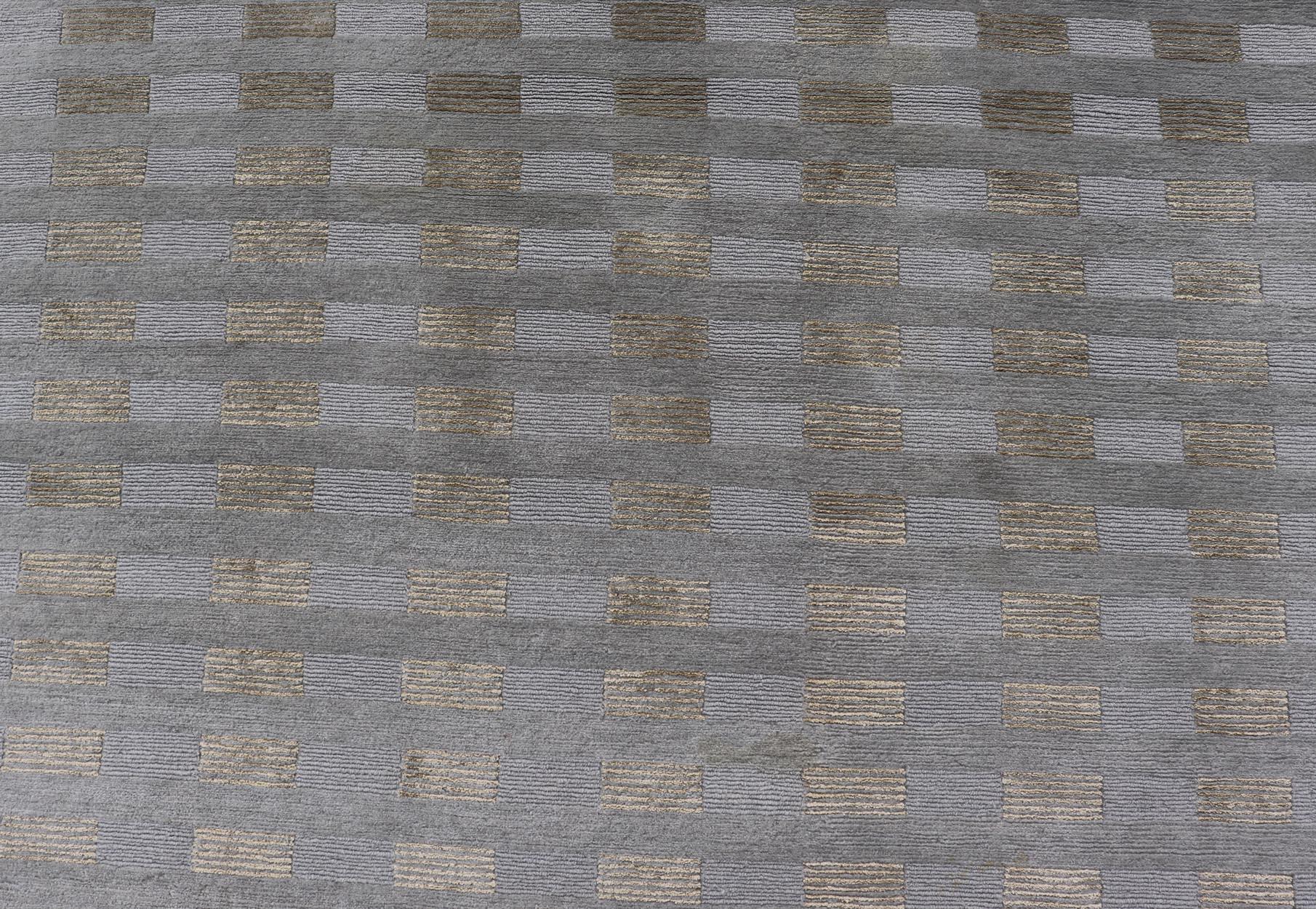 Grande tappeto moderno in lana e seta tibetana nei toni neutri della terra 10'0