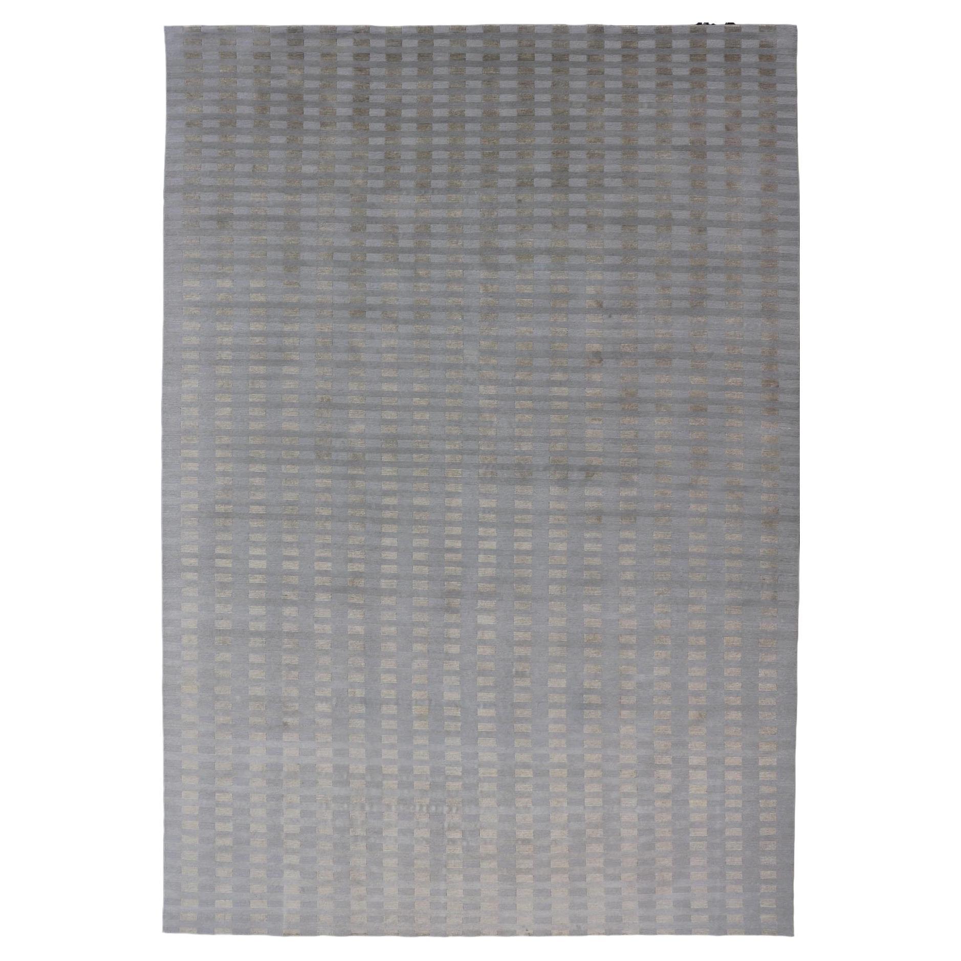 Großer moderner Teppich aus tibetischer Wolle und Seide in neutralen Erdtönen 10'0" x 15'0"