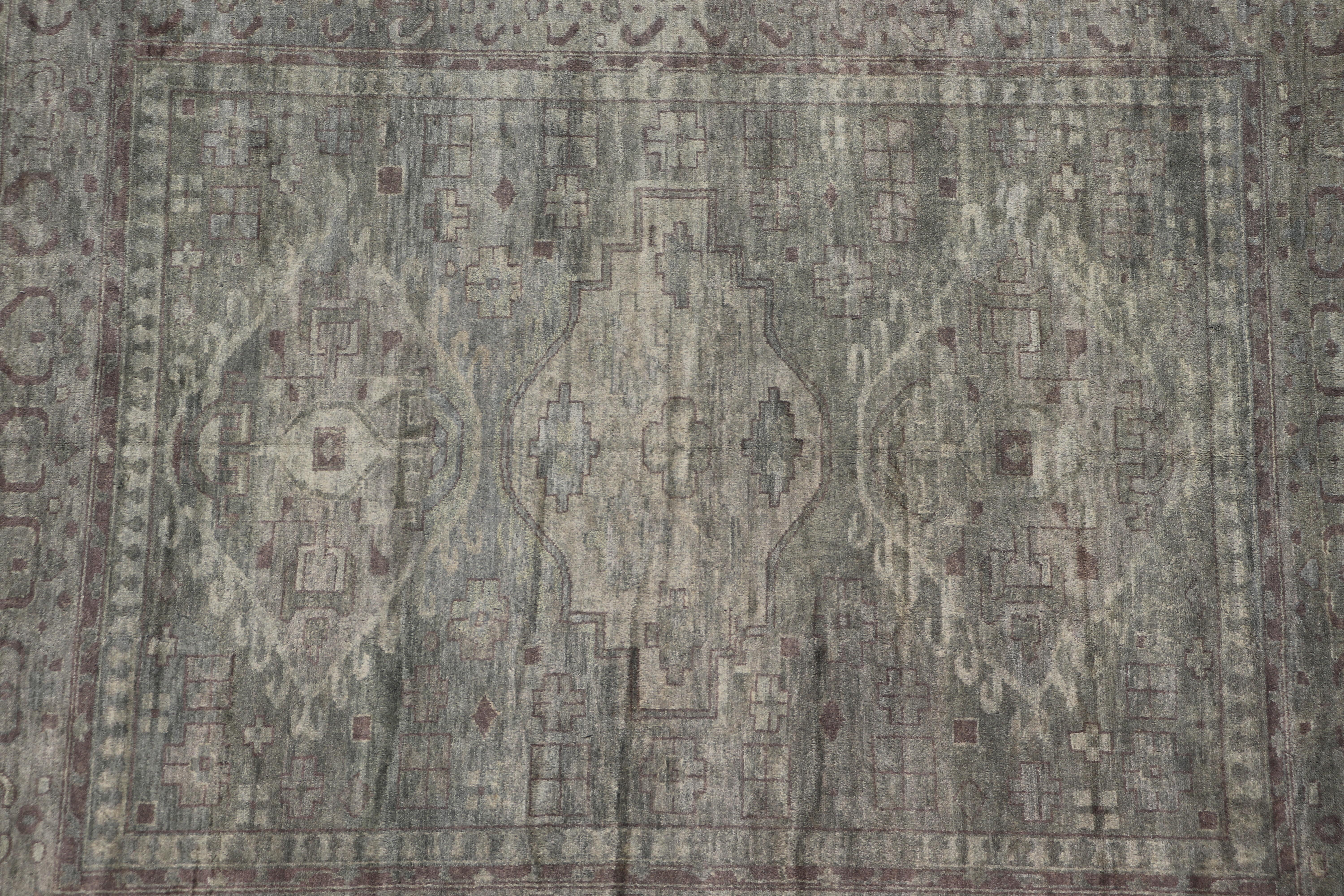 Large Modern Tribal Medallion Khotan in Muted Earthy Green Colors For Sale 2