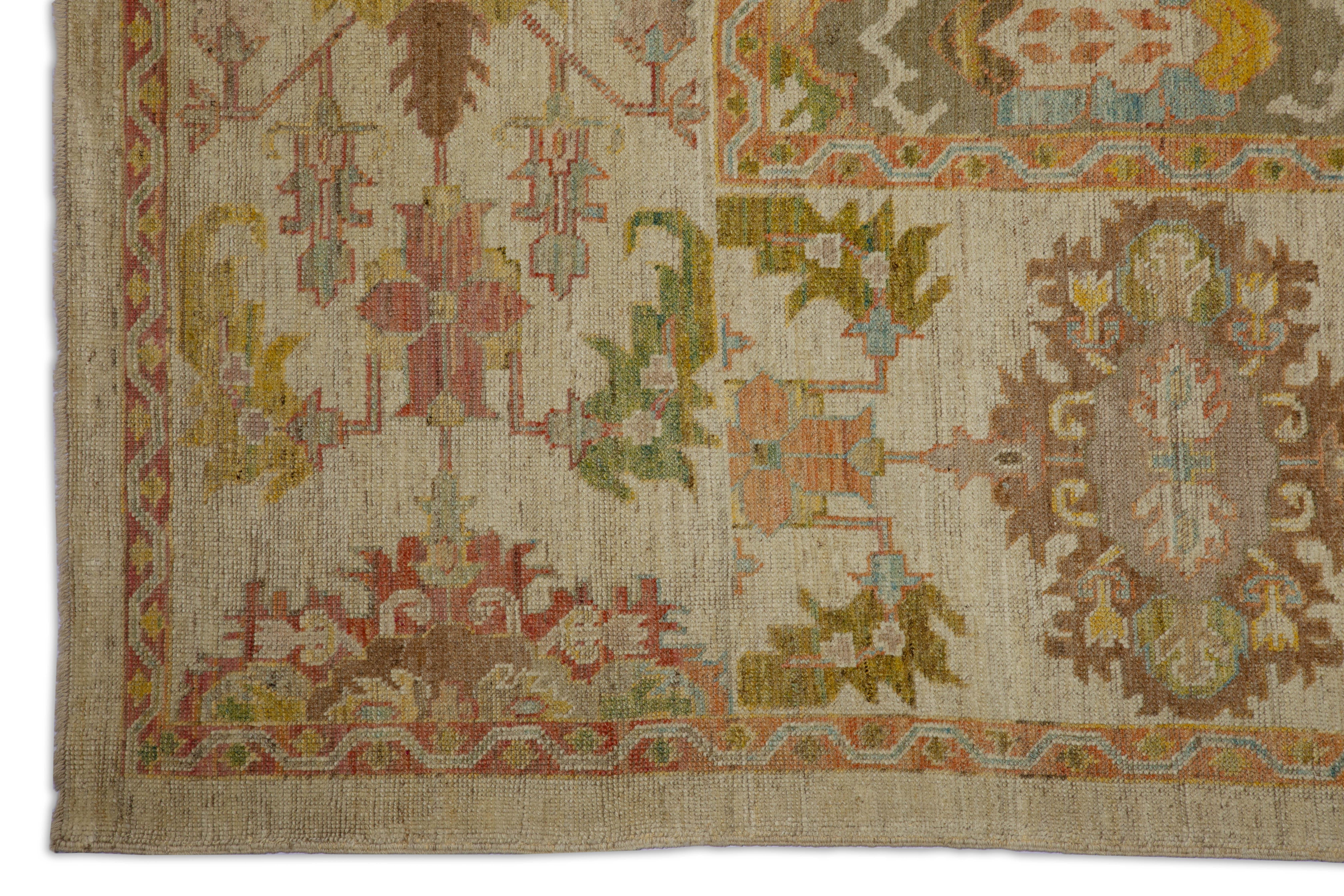 Large Modern Turkish Oushak Rug with Rows of Colored Medallions on Center Field For Sale 3