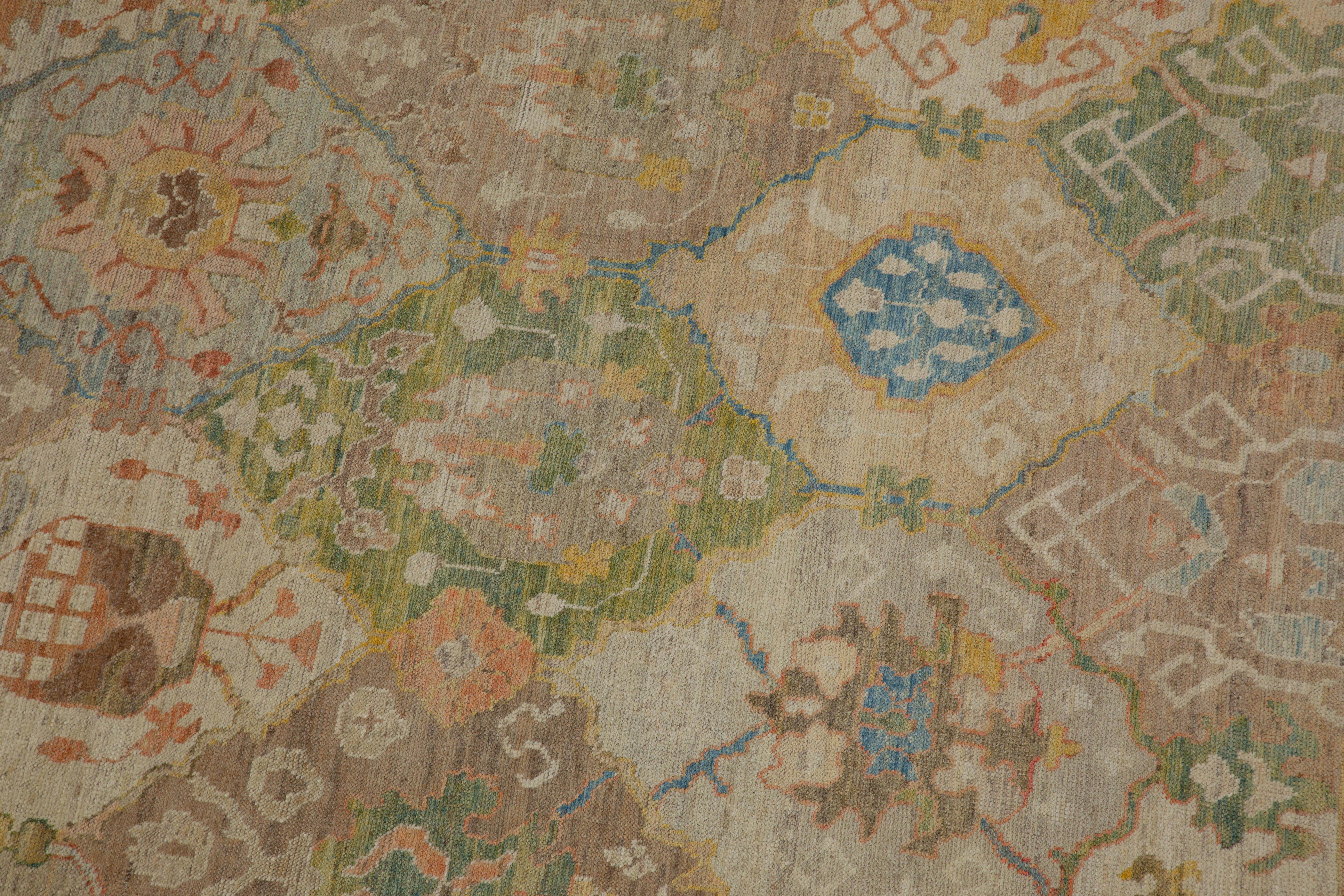 Large Modern Turkish Oushak Rug with Rows of Colored Medallions on Center Field For Sale 4