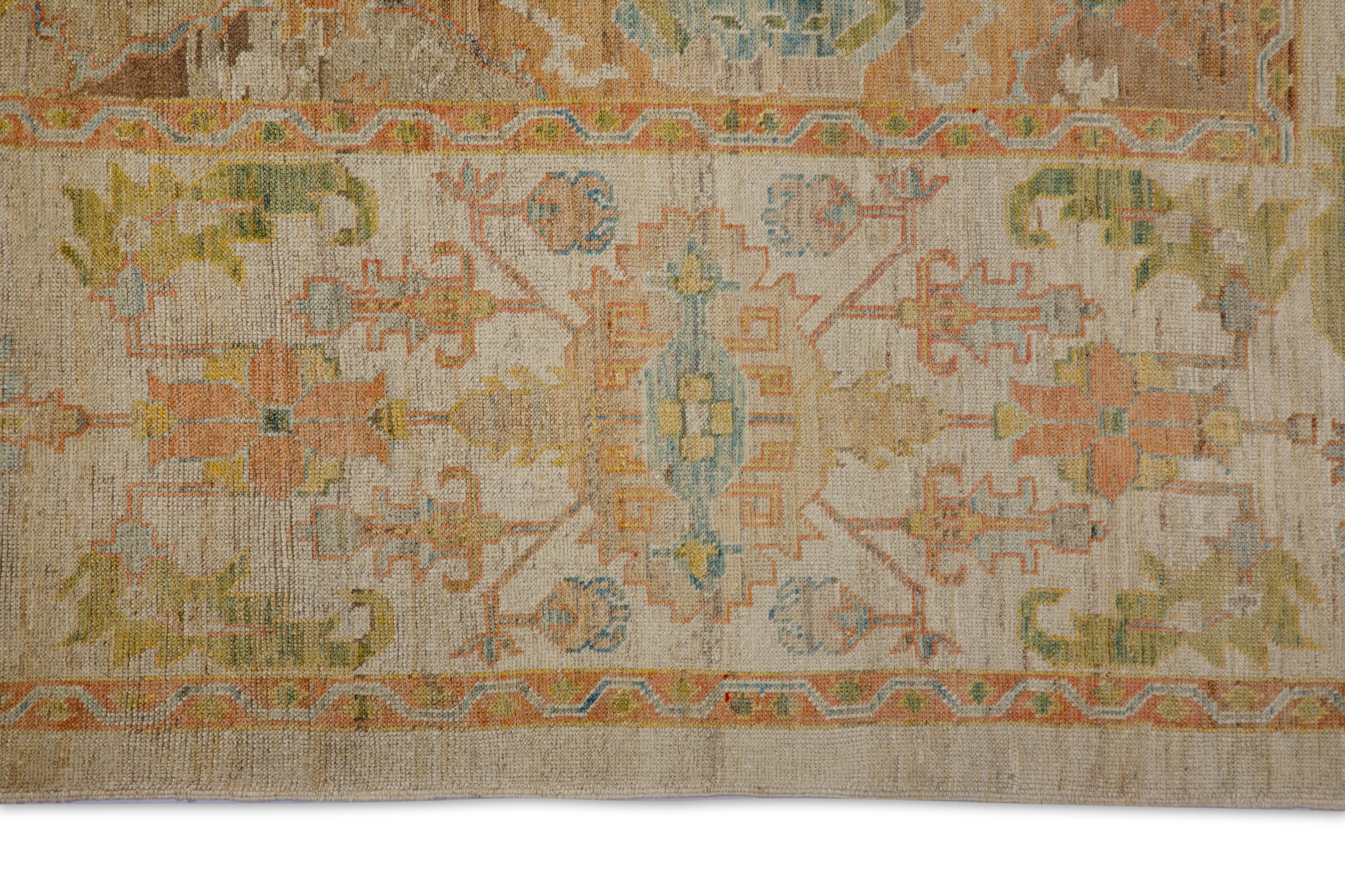 Large Modern Turkish Oushak Rug with Rows of Colored Medallions on Center Field For Sale 6