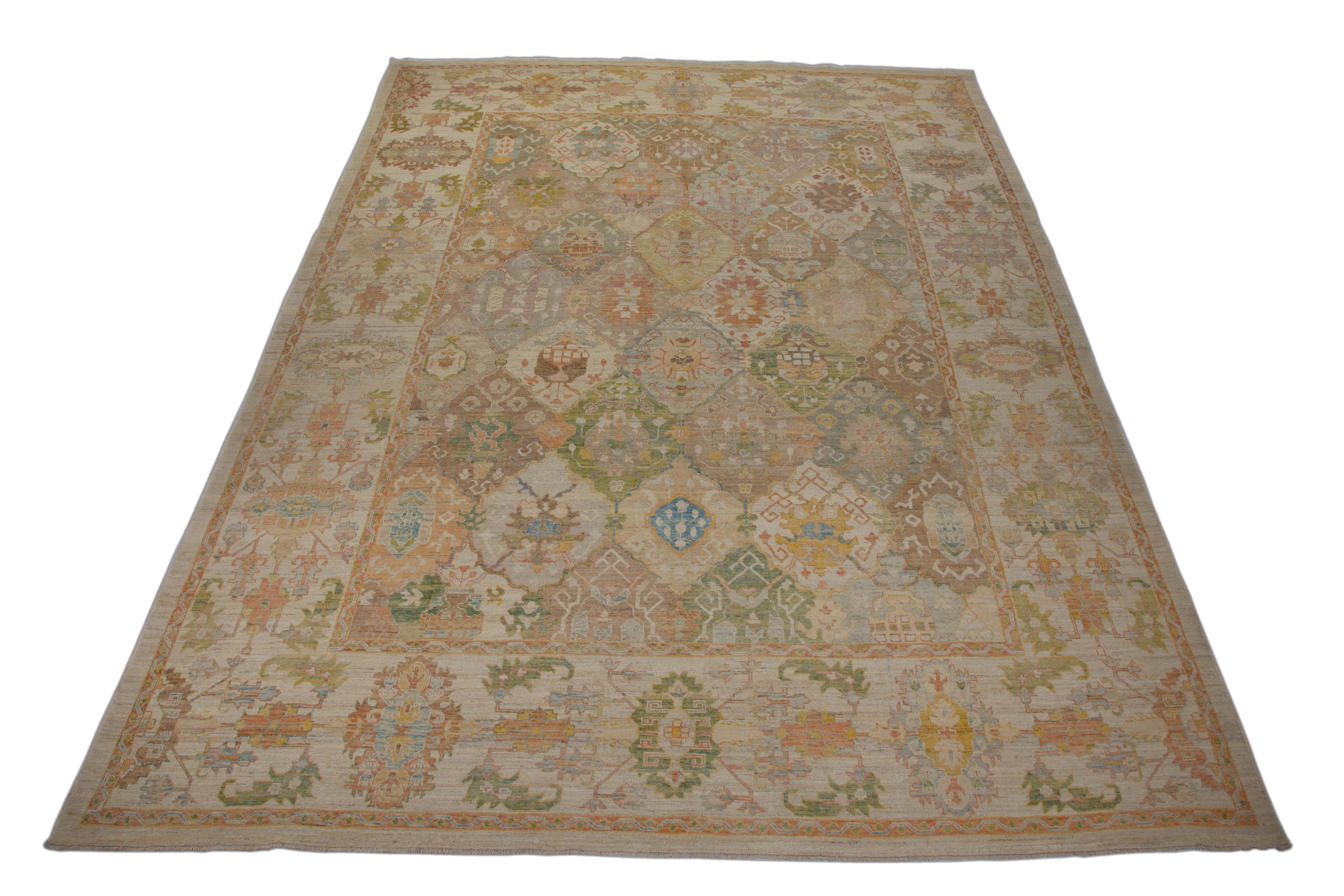 Large Modern Turkish Oushak Rug with Rows of Colored Medallions on Center Field For Sale 7