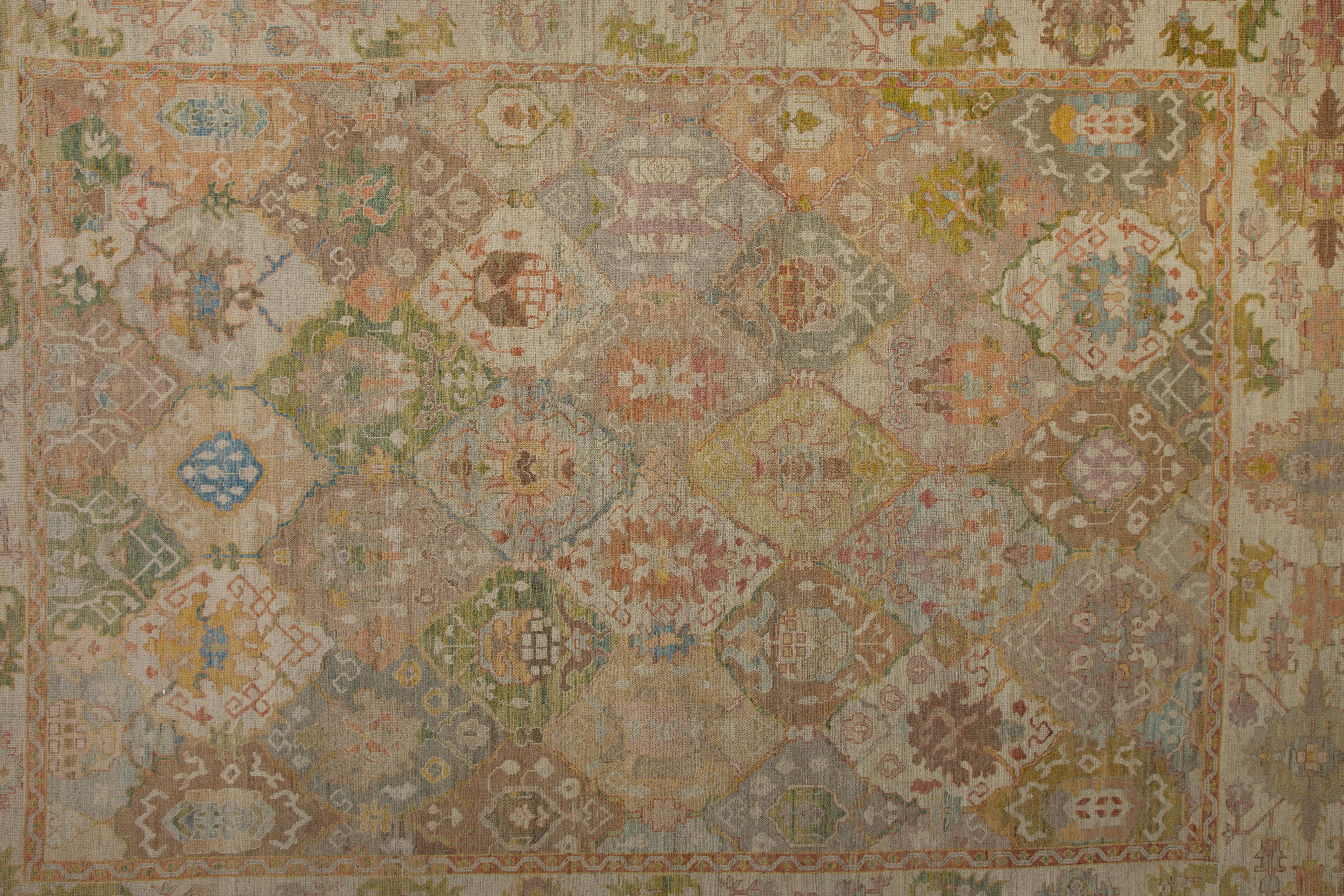 Large Modern Turkish Oushak Rug with Rows of Colored Medallions on Center Field For Sale 8