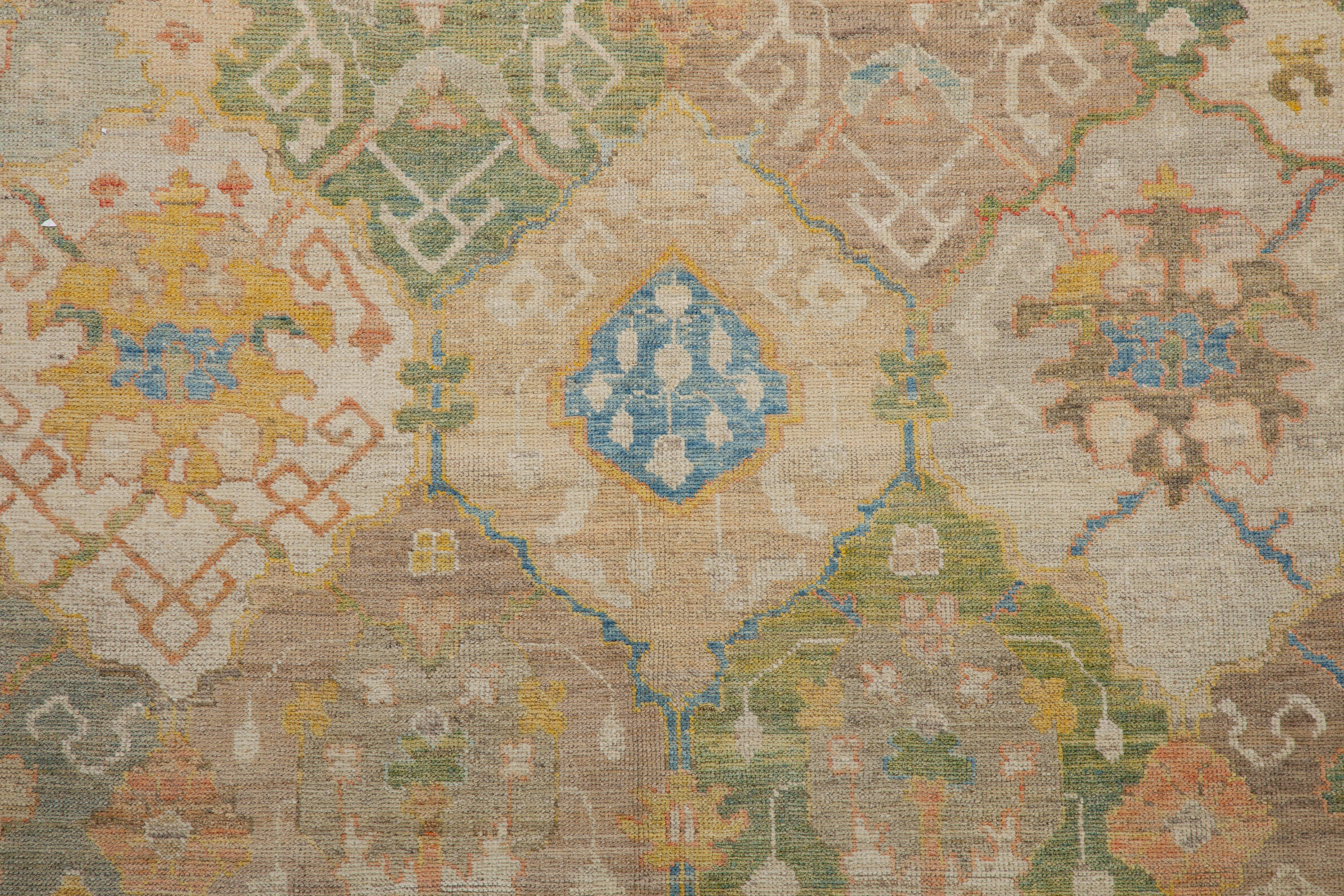 Large Modern Turkish Oushak Rug with Rows of Colored Medallions on Center Field For Sale 9