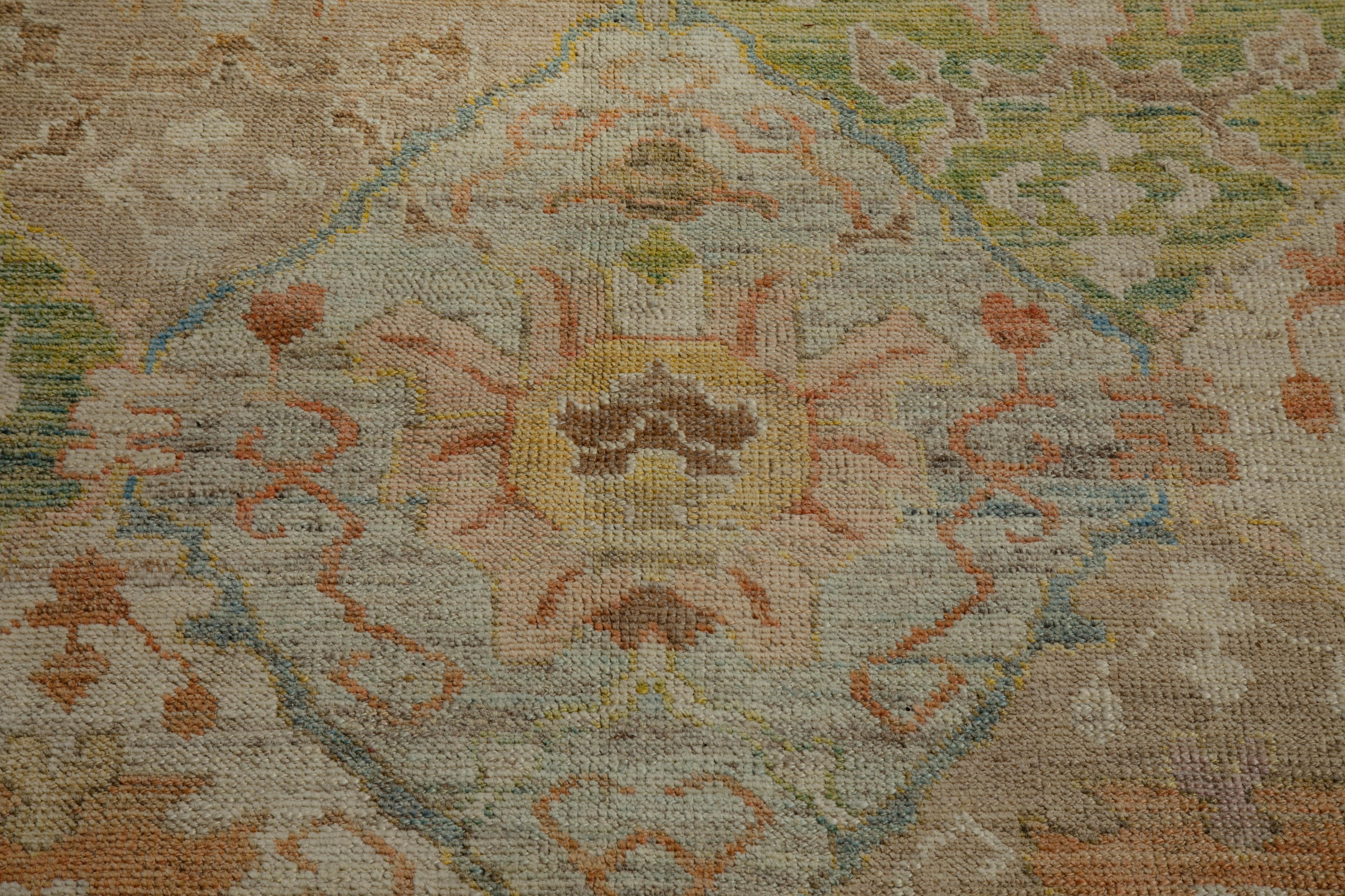 Islamic Large Modern Turkish Oushak Rug with Rows of Colored Medallions on Center Field For Sale