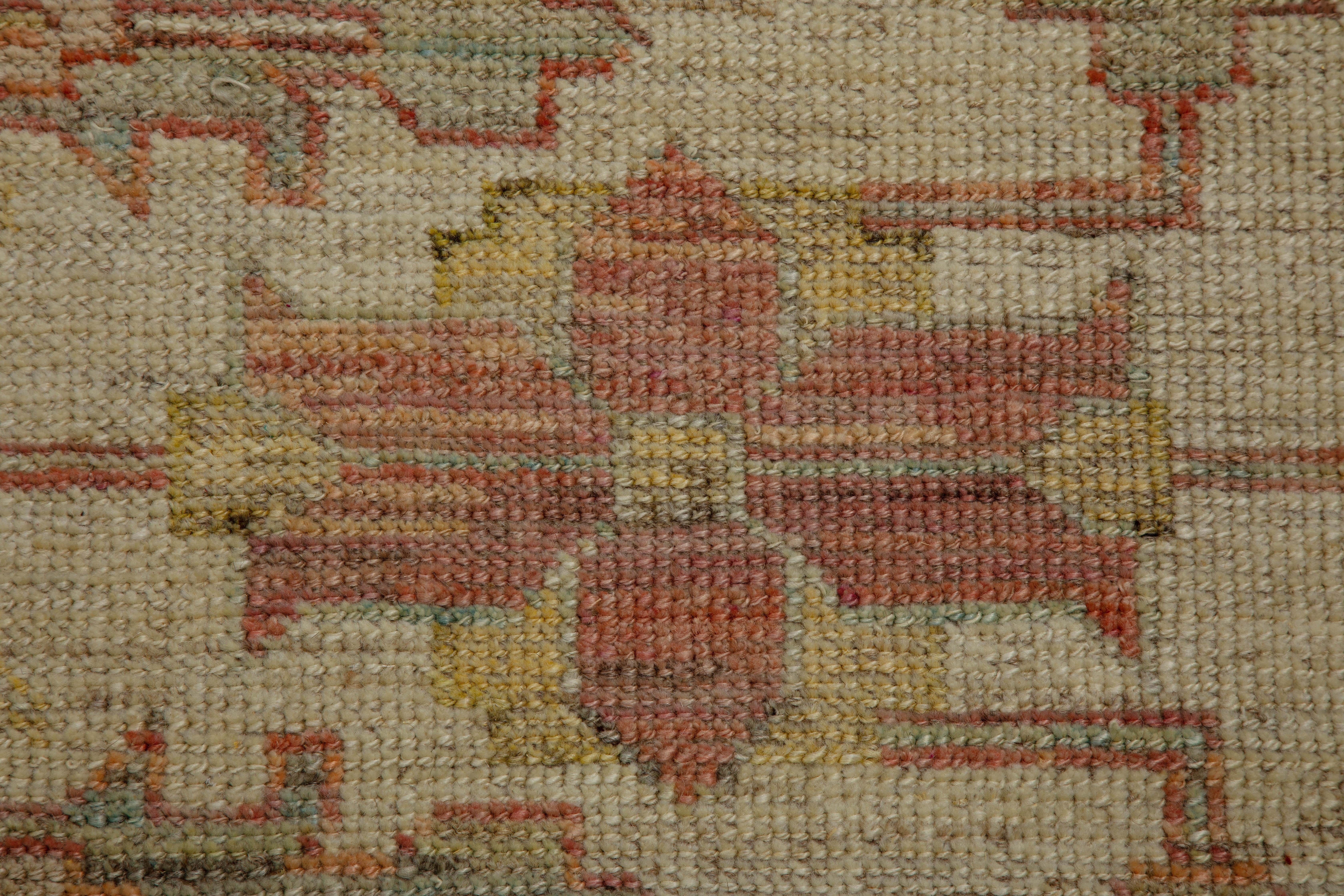 20th Century Large Modern Turkish Oushak Rug with Rows of Colored Medallions on Center Field For Sale