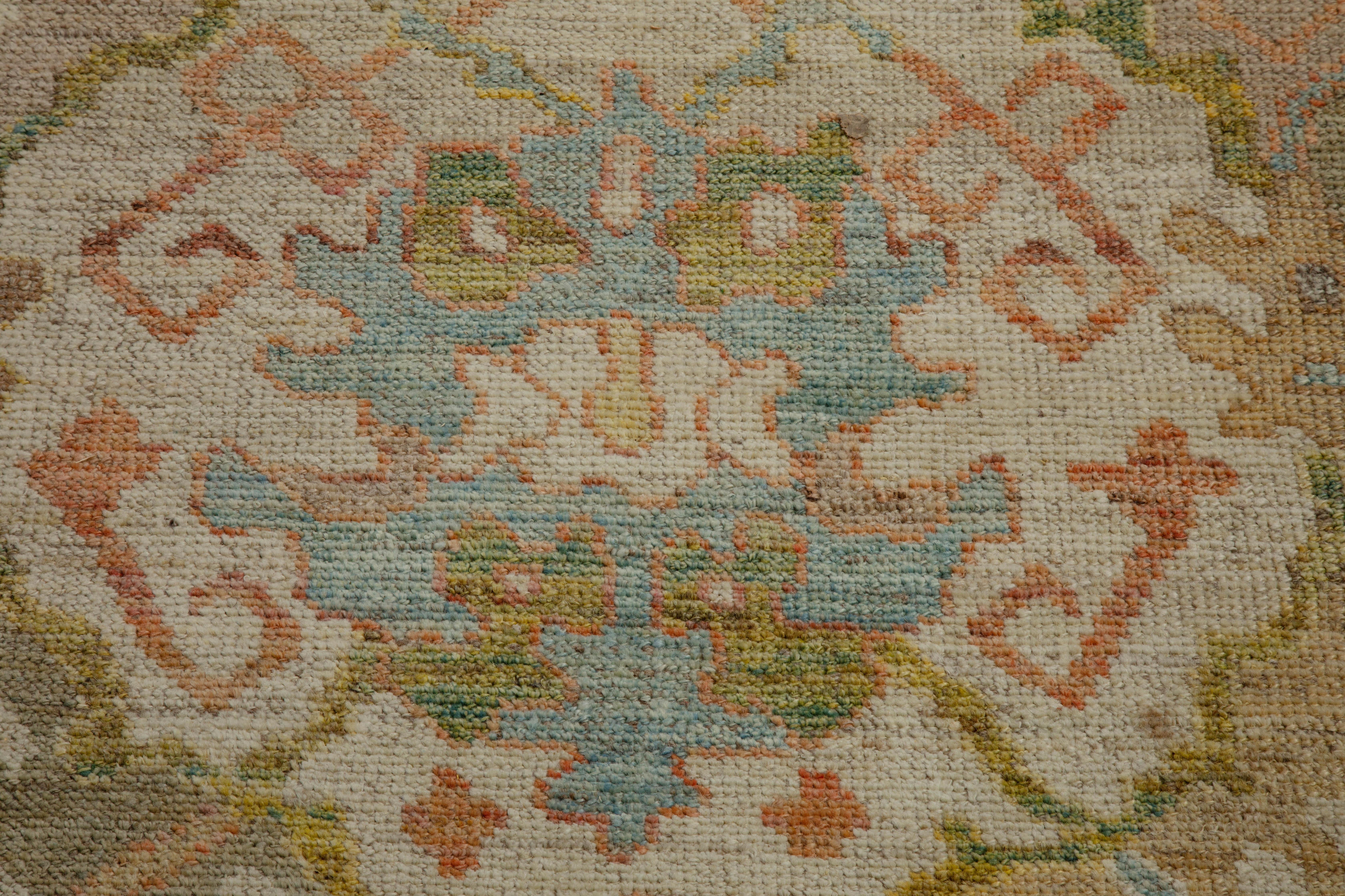 Wool Large Modern Turkish Oushak Rug with Rows of Colored Medallions on Center Field For Sale