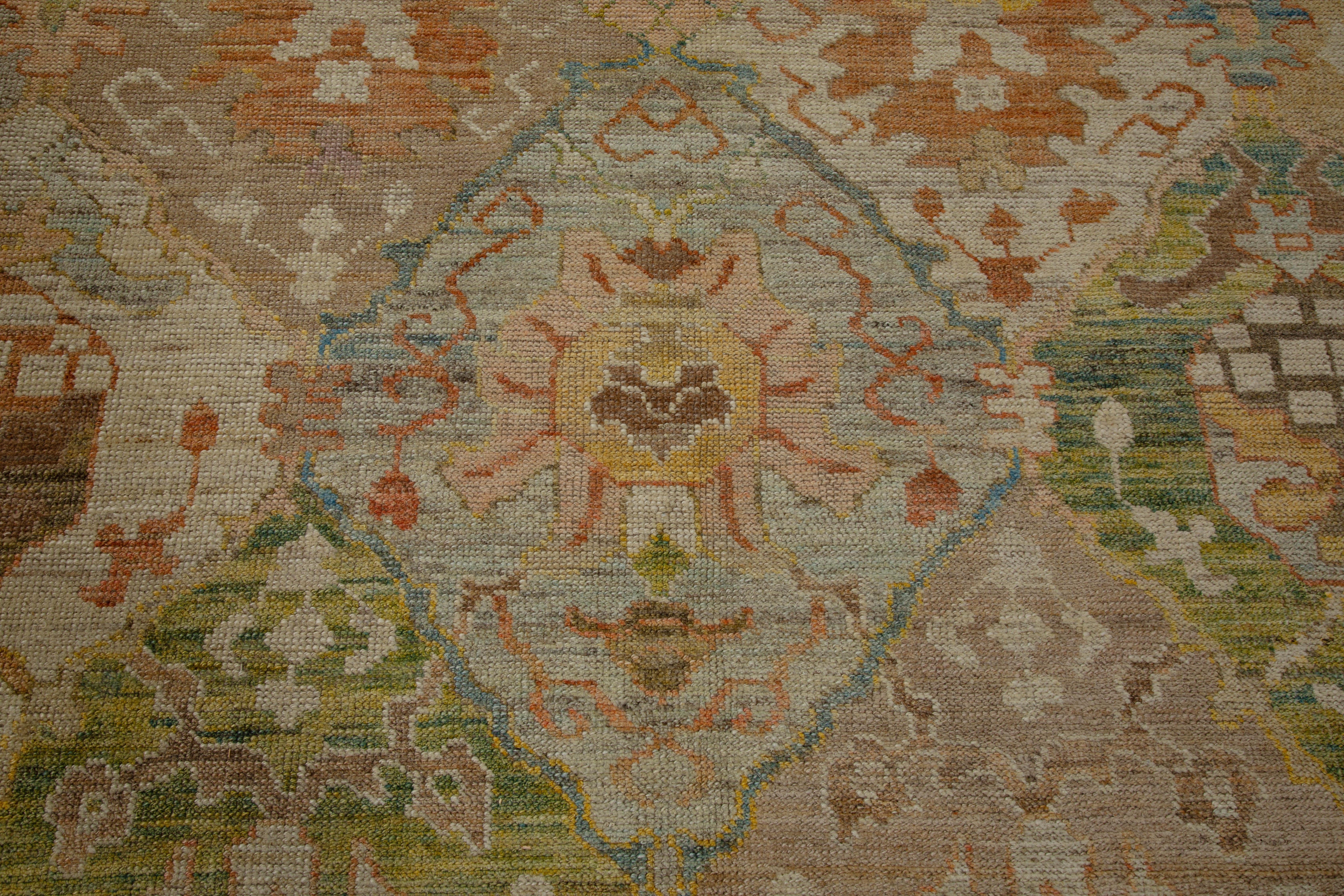 Large Modern Turkish Oushak Rug with Rows of Colored Medallions on Center Field For Sale 2