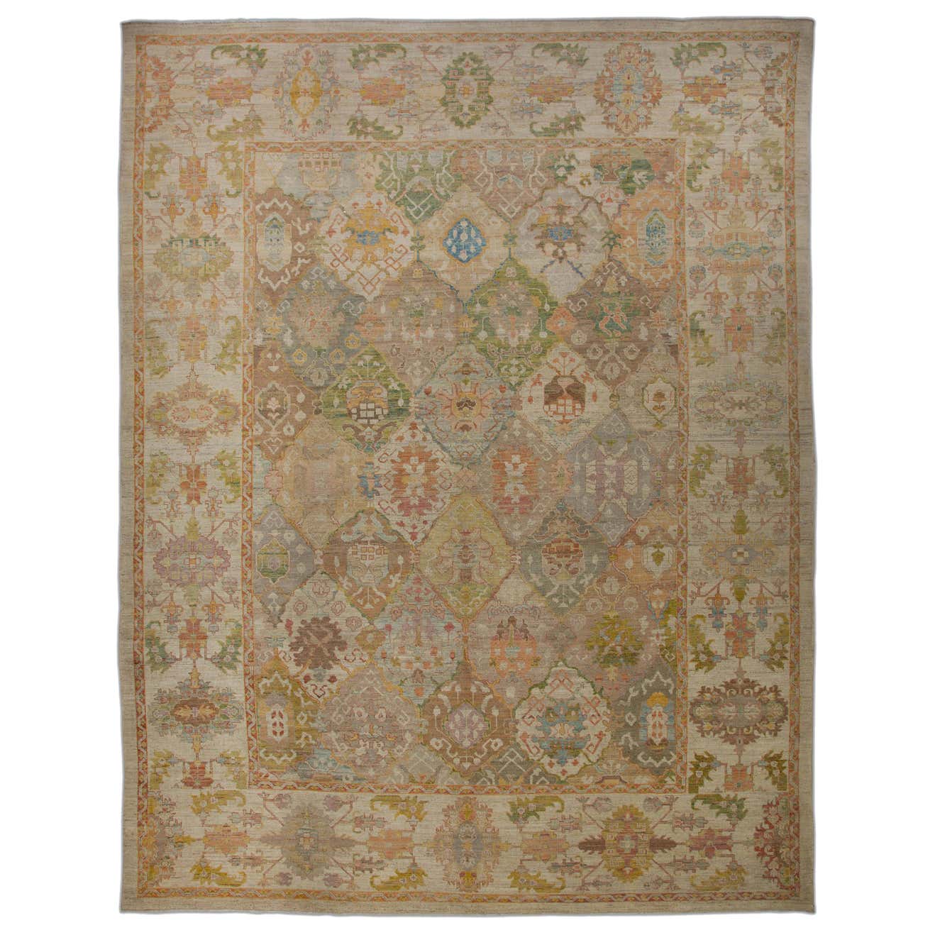 Large Modern Turkish Oushak Rug with Rows of Colored Medallions on ...