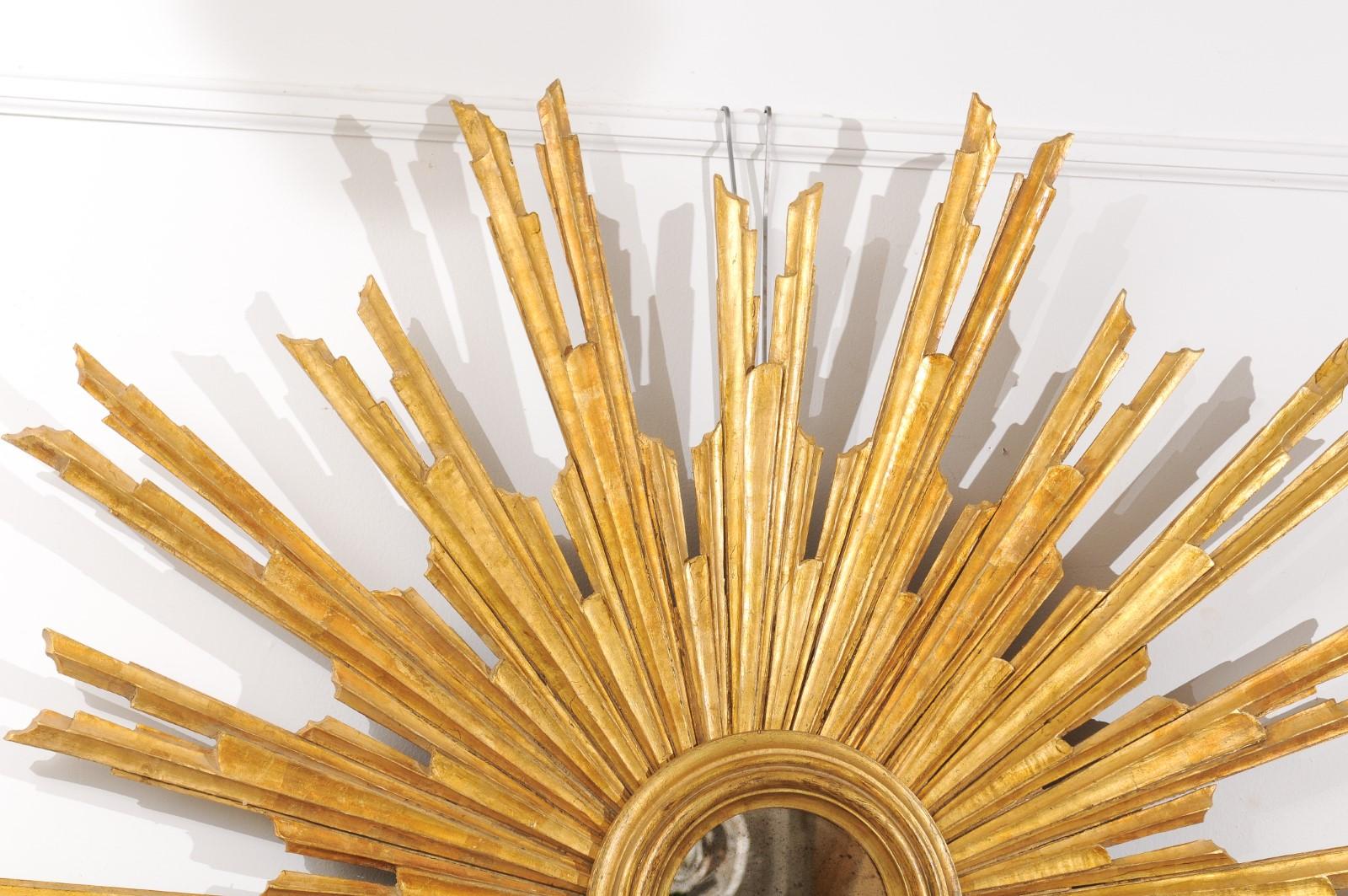 20th Century Large Modern Venetian Giltwood Sunburst Mirror with Turn of the Century Wood