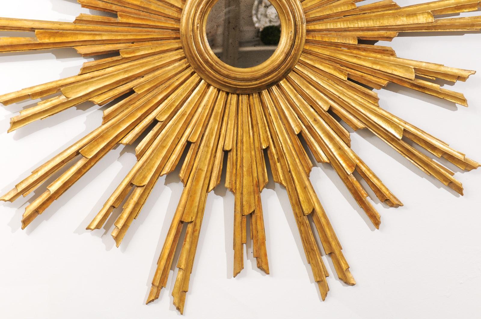 Large Modern Venetian Giltwood Sunburst Mirror with Turn of the Century Wood 1