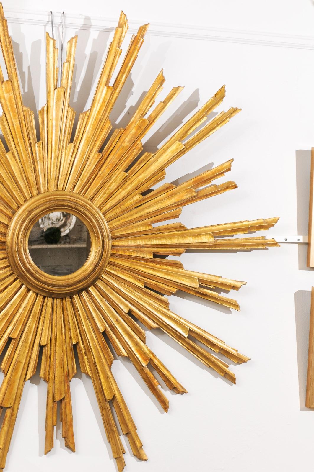 Large Modern Venetian Giltwood Sunburst Mirror with Turn of the Century Wood 2