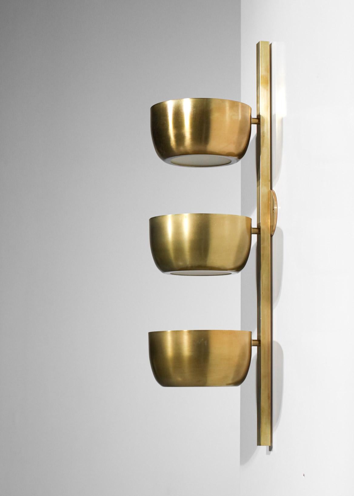 Italian Large Modern Wall Sconces Solid Brass 3 Cups Vintage Design 